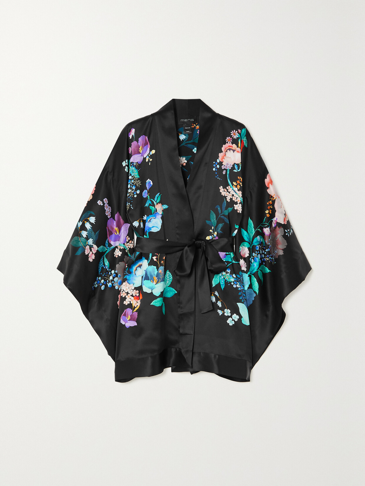 MENG - Belted Printed Silk-satin Robe - Black
