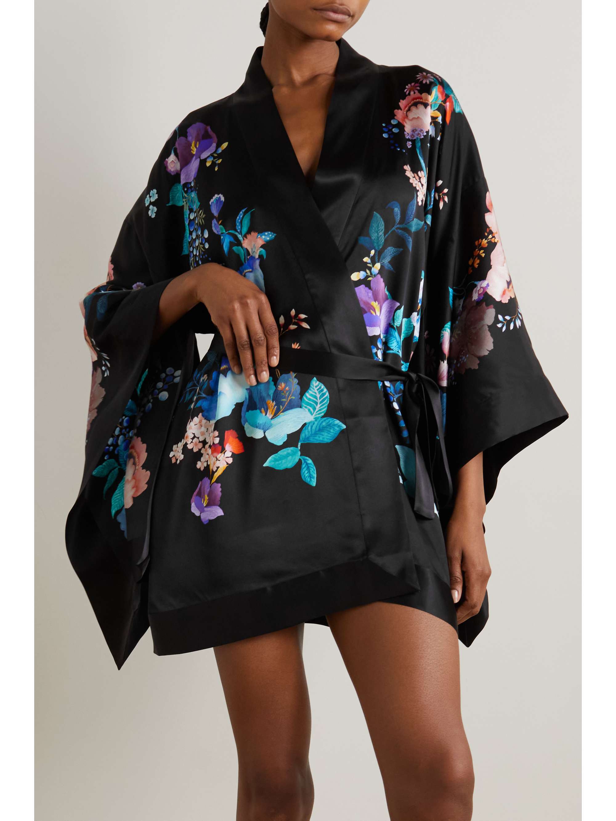 MENG Belted printed silk-satin robe