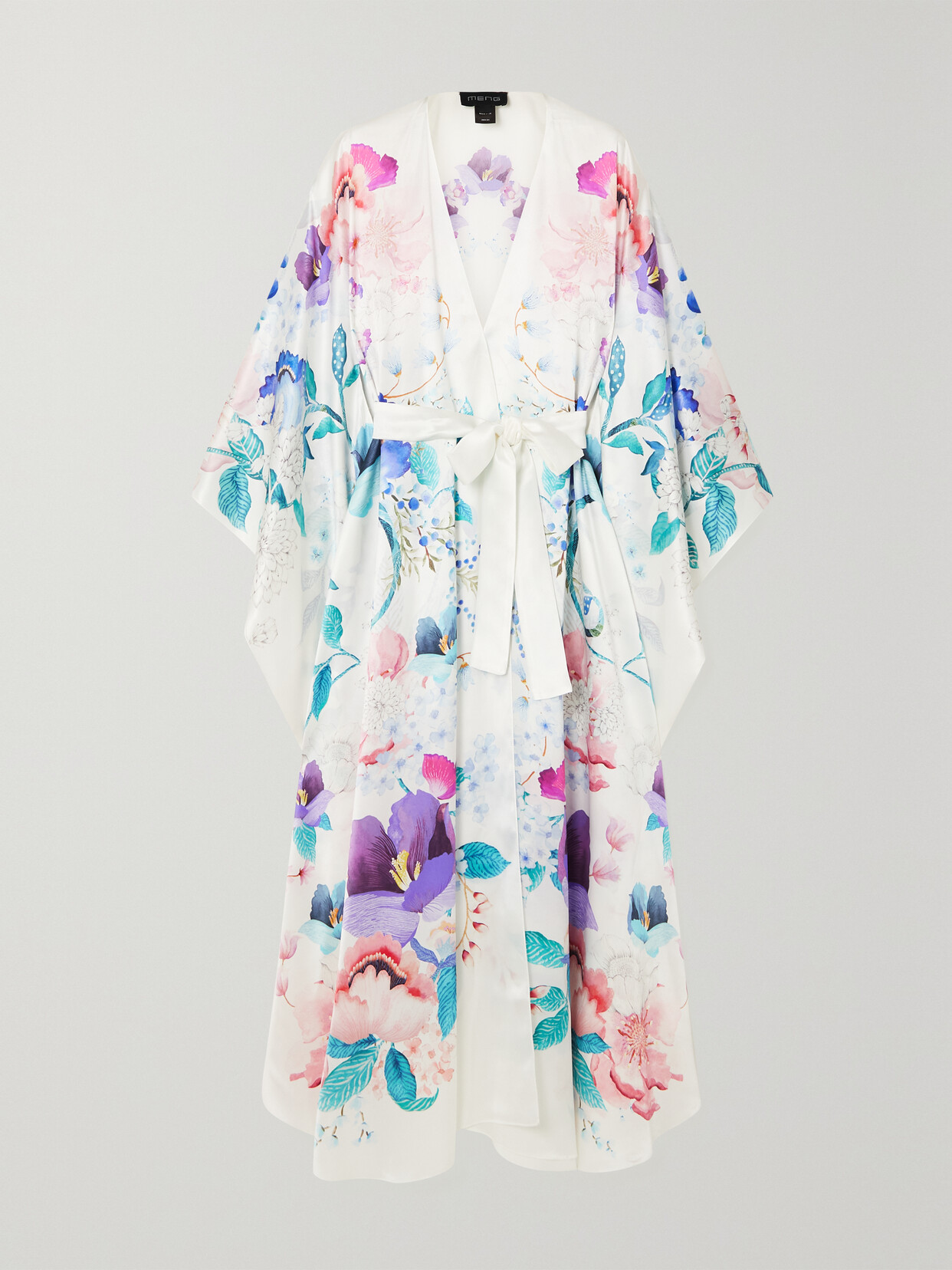MENG Belted Floral-print Silk-satin Robe