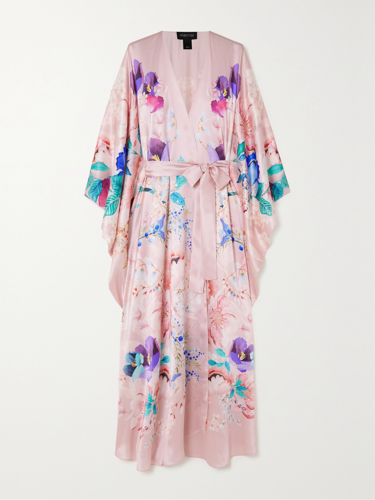 MENG Belted Floral-print Silk-satin Robe