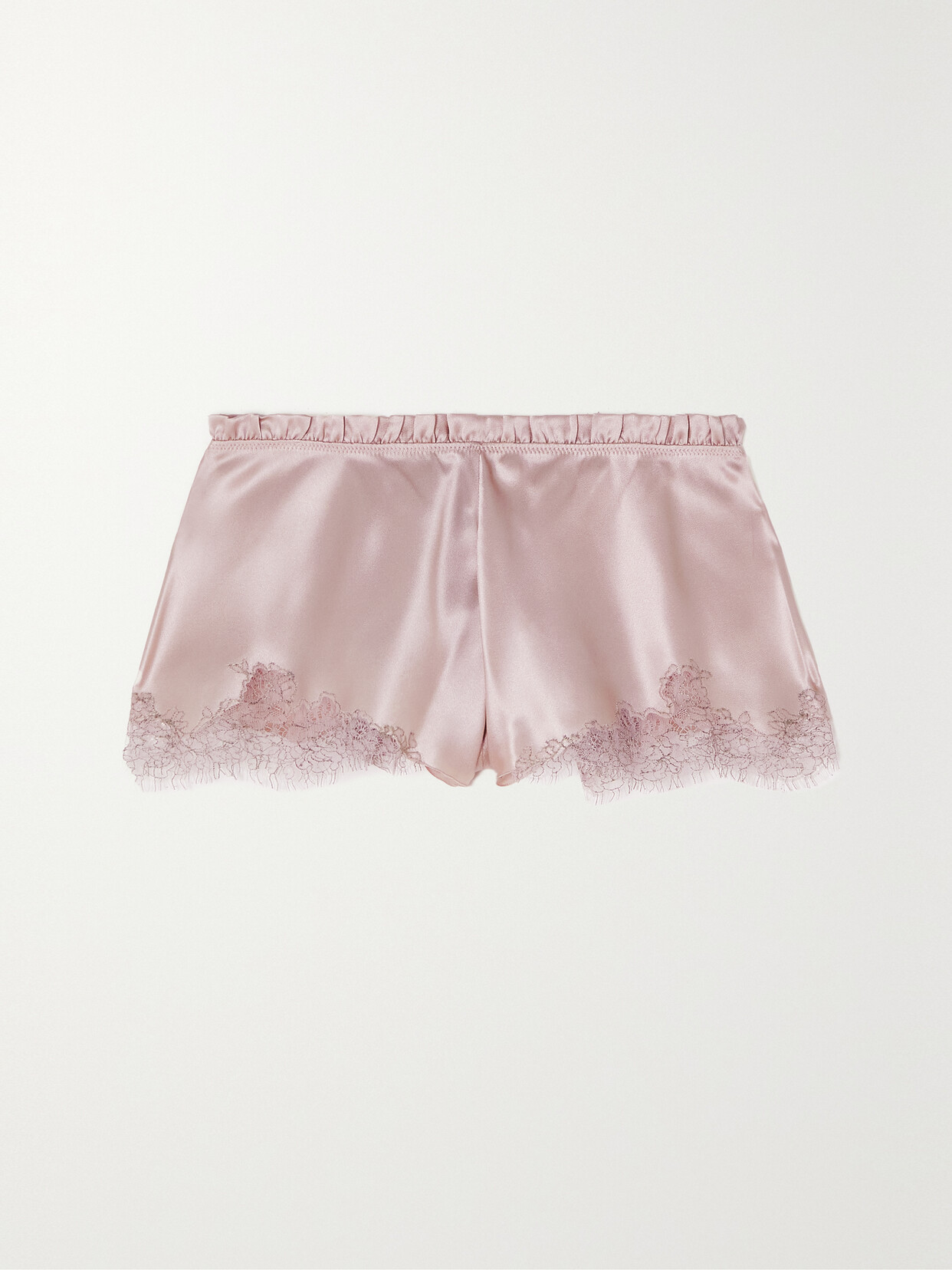 Carine Gilson - Lace-trimmed Ruffled Silk-satin Shorts - Gray