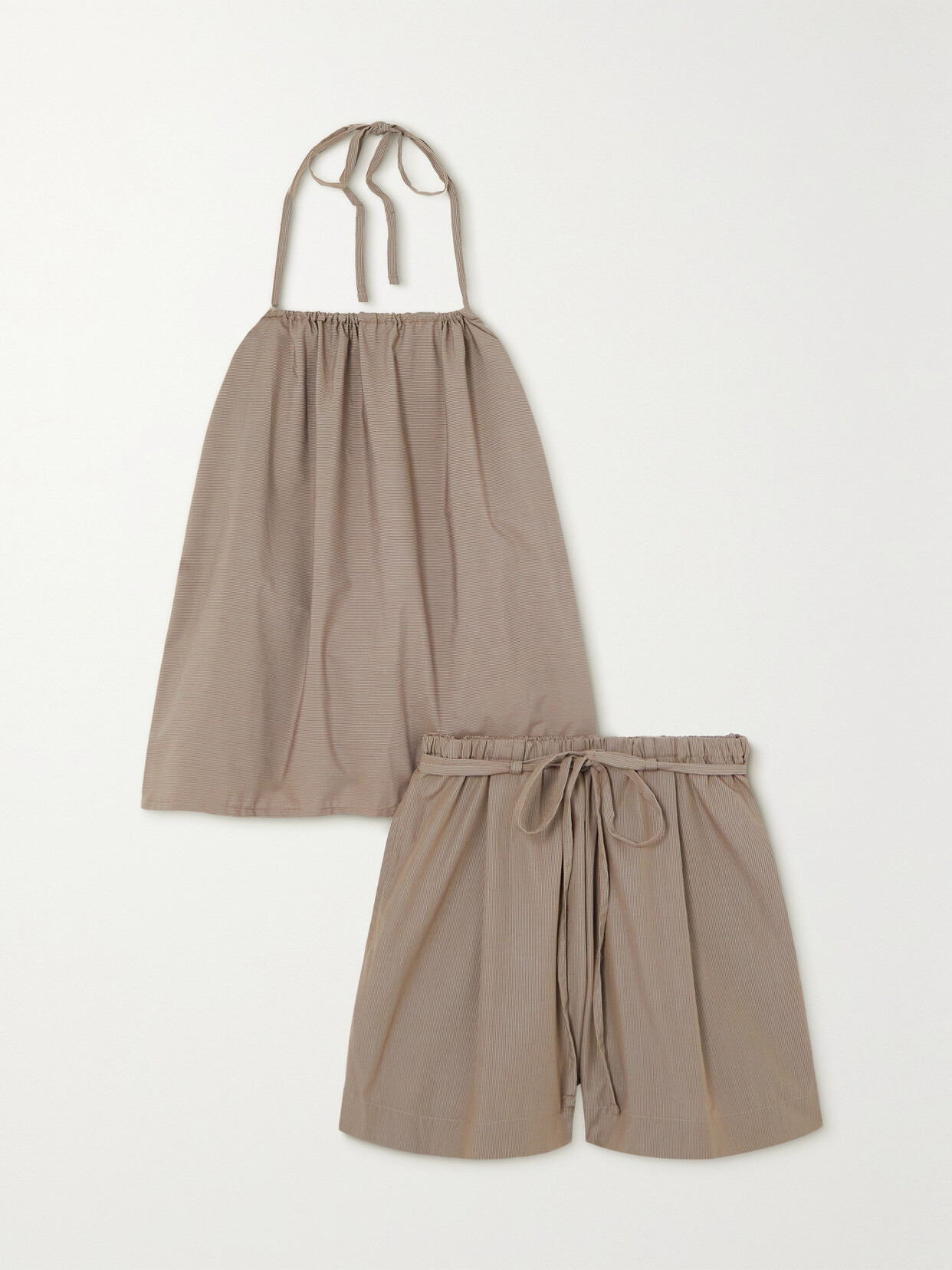 Deiji Studios - The Halter Striped Organic Cotton Top And Shorts Set - Brown