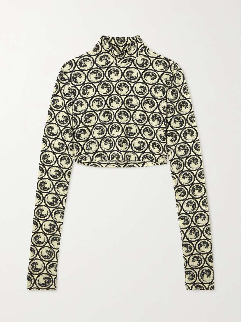 Off-White Cropped Printed Stretch-satin Top