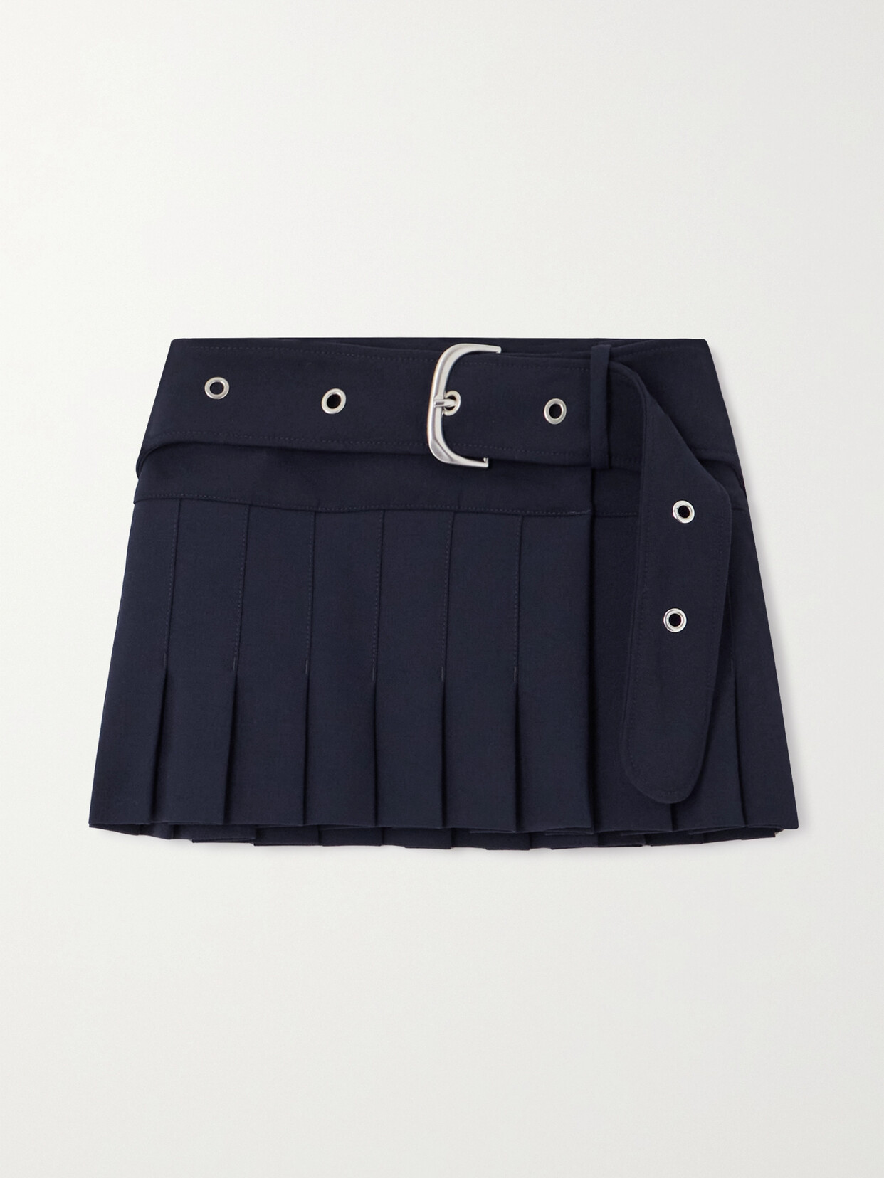 Shop Off-white Belted Pleated Wool-blend Mini Skirt In Black