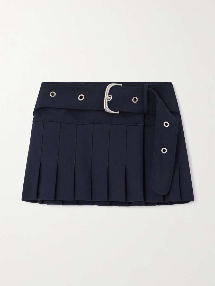 Off-White Belted Pleated Wool-blend Mini Skirt