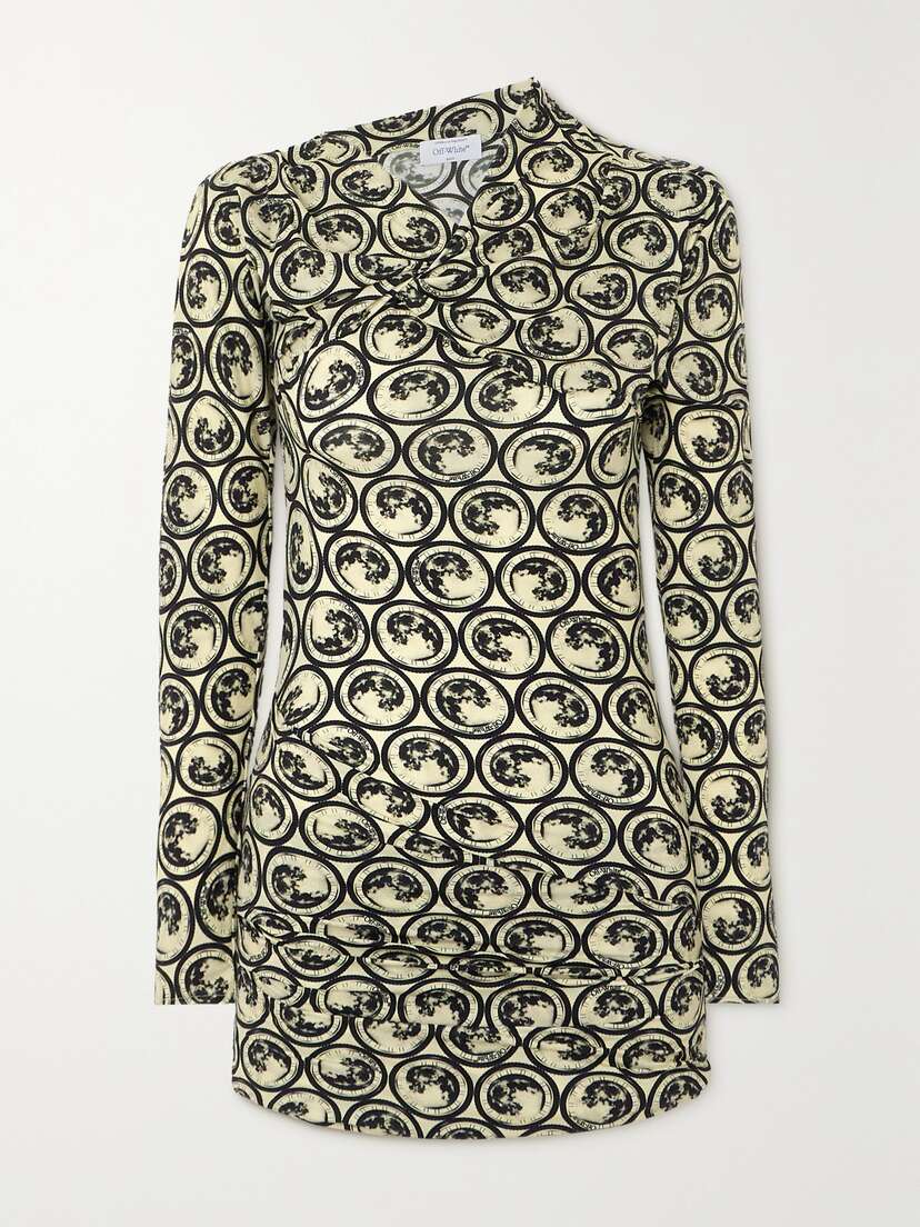 Off-White Twist-front Printed Stretch-jersey Mini Dress