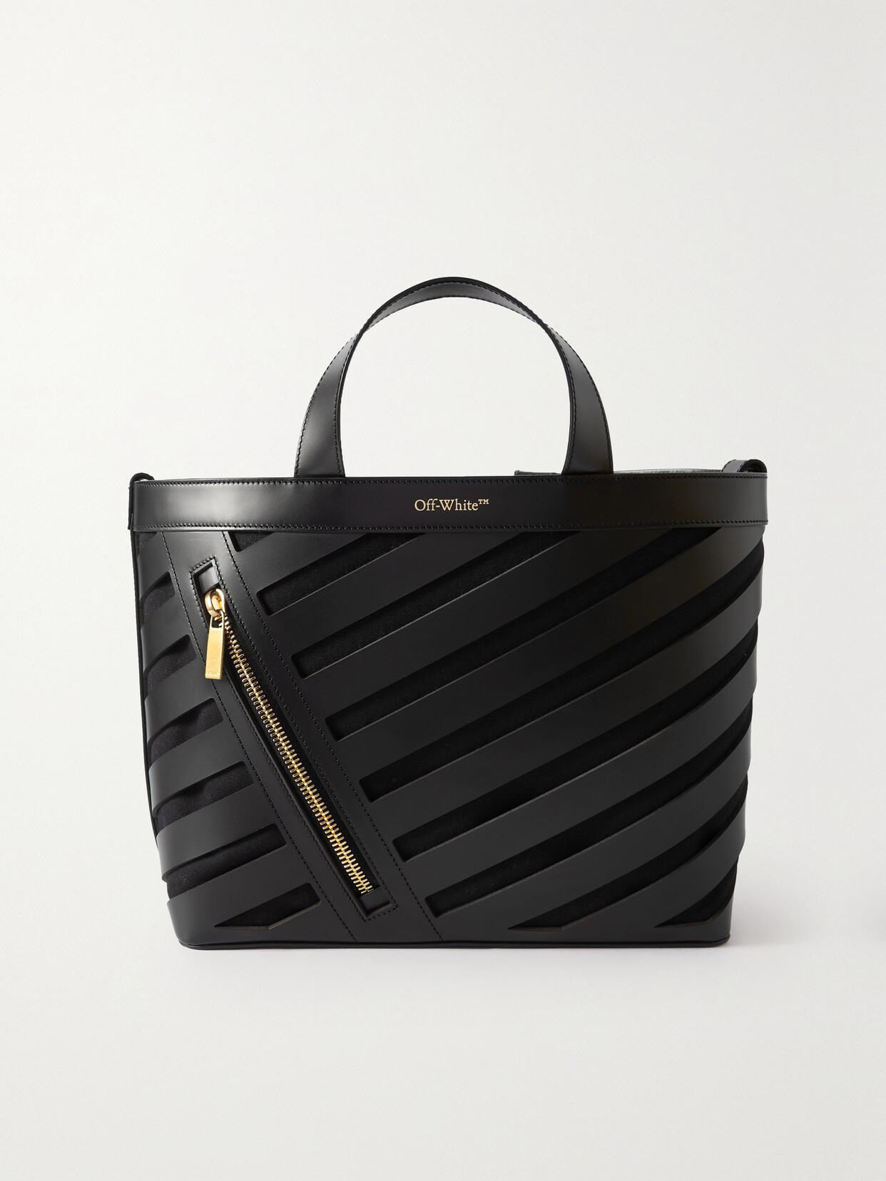 Off White Cut out Diag Small Leather Tote Black