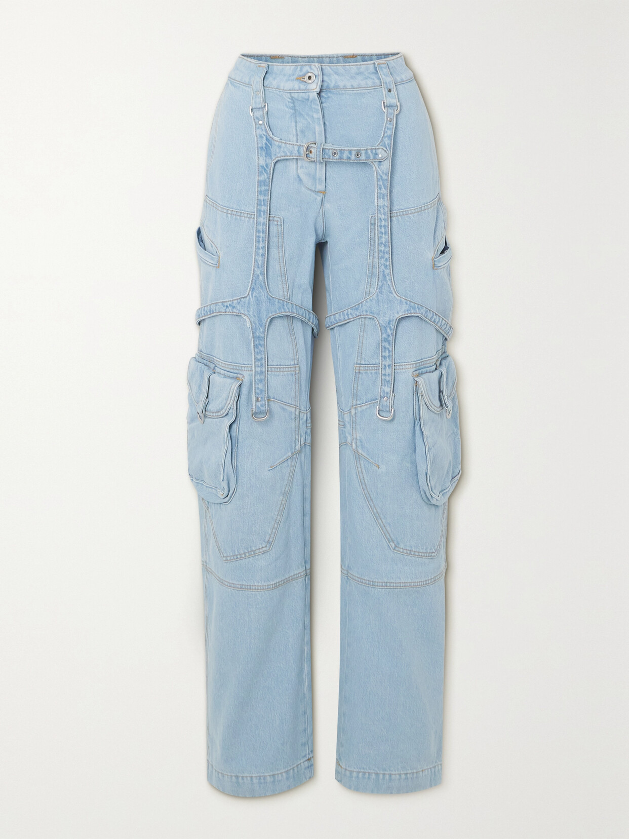 Off-white High-rise Denim Cargo Pants In Blue