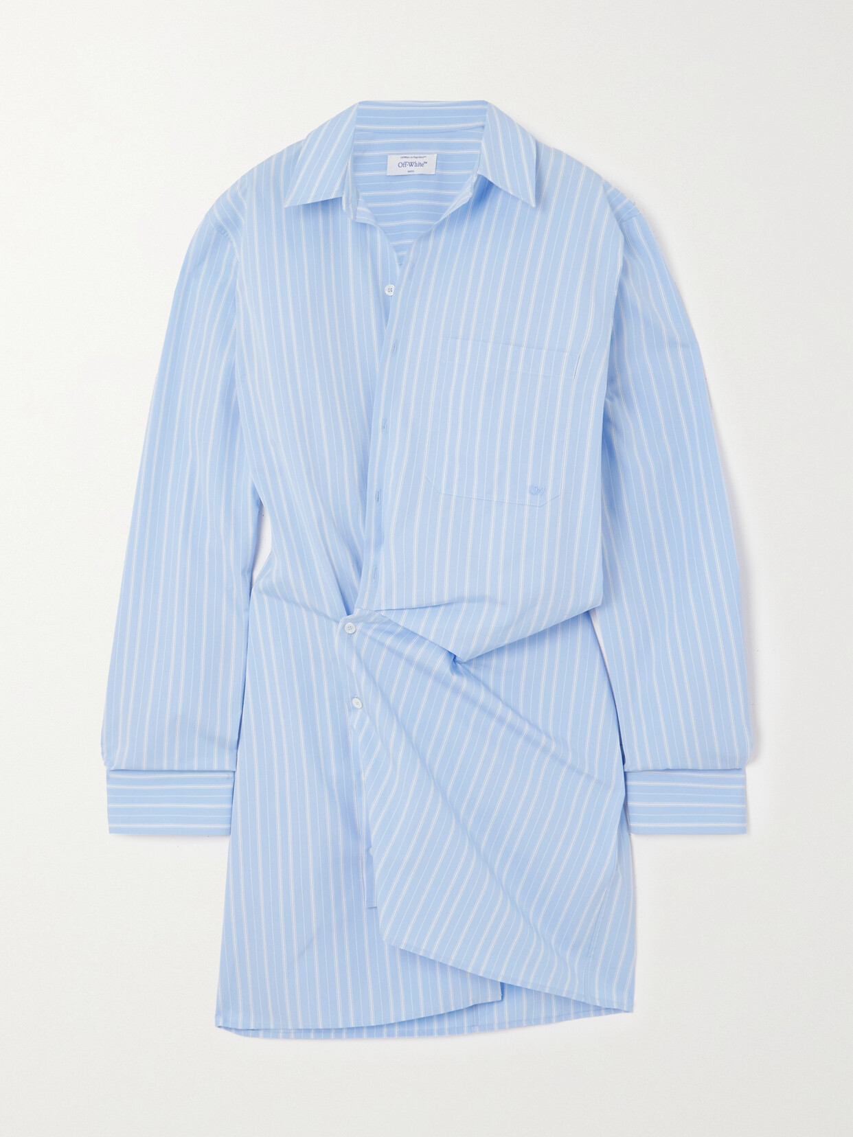 Off-White - Striped Cotton-poplin Mini Shirt Dress - Blue