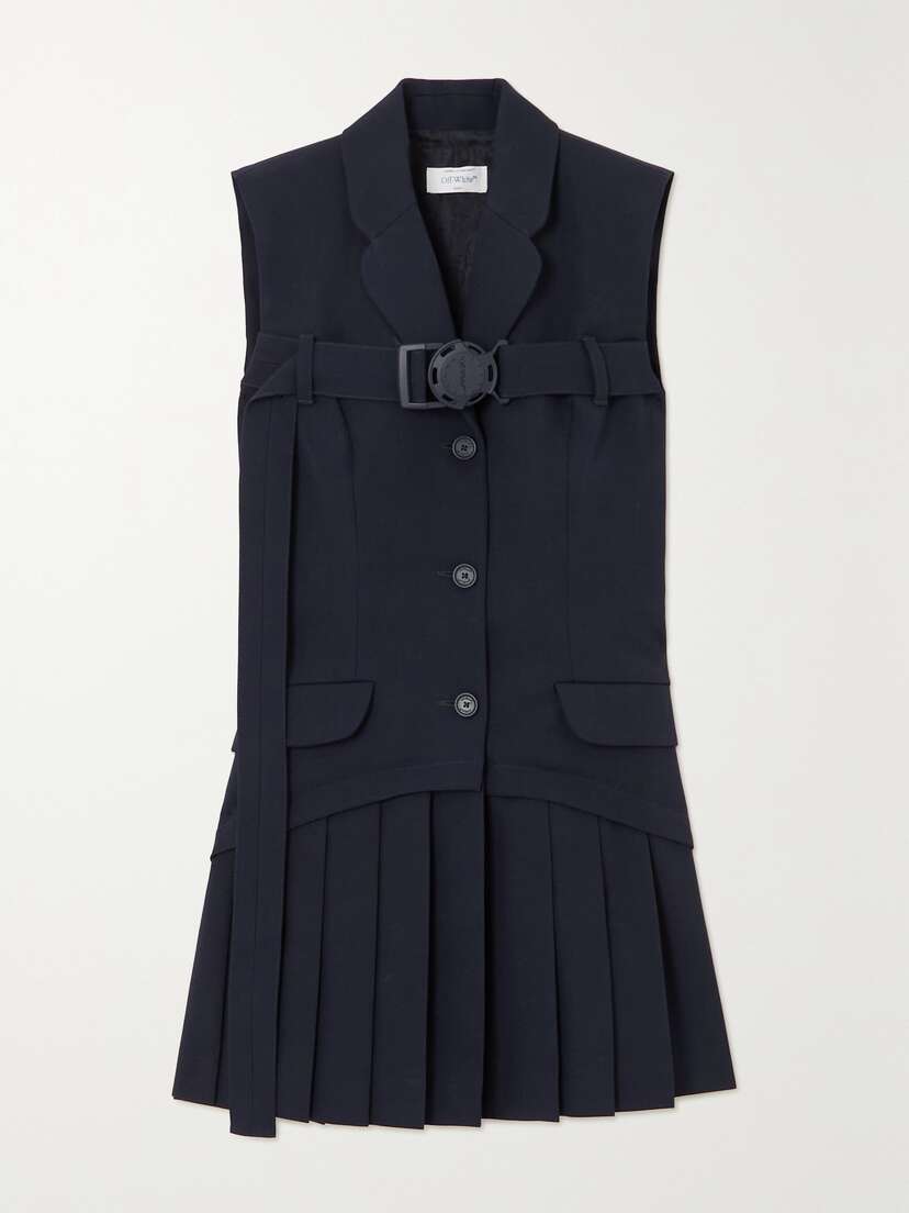 Off-White Buckled Pleated Wool Mini Dress