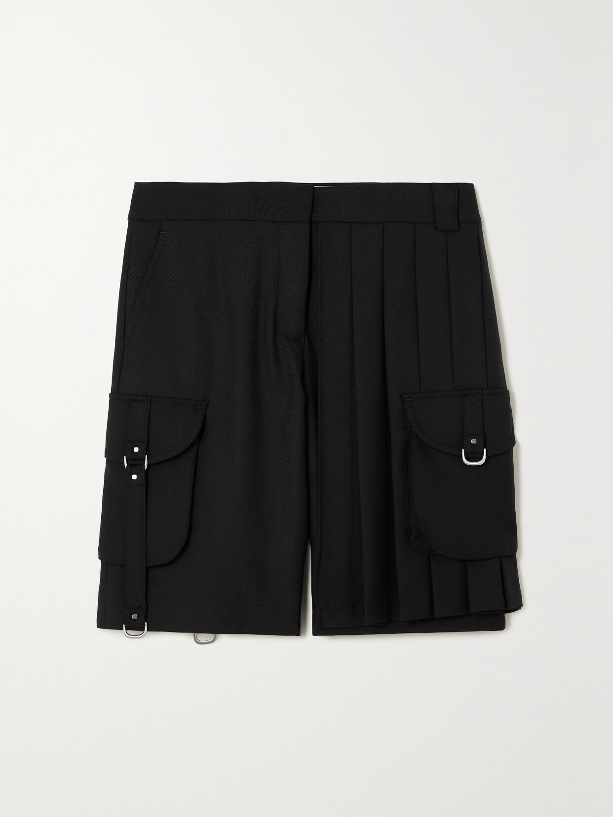 Off-white Embellished Pleated Crepe Cargo Shorts In Black