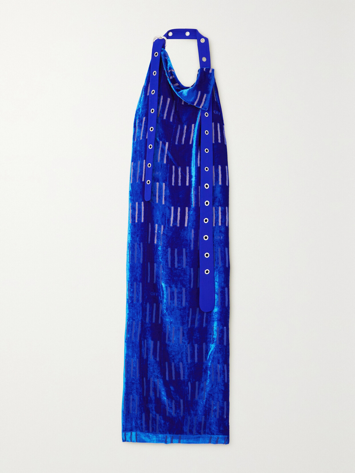 Off-white Draped Devoré Velvet Maxi Dress In Blue