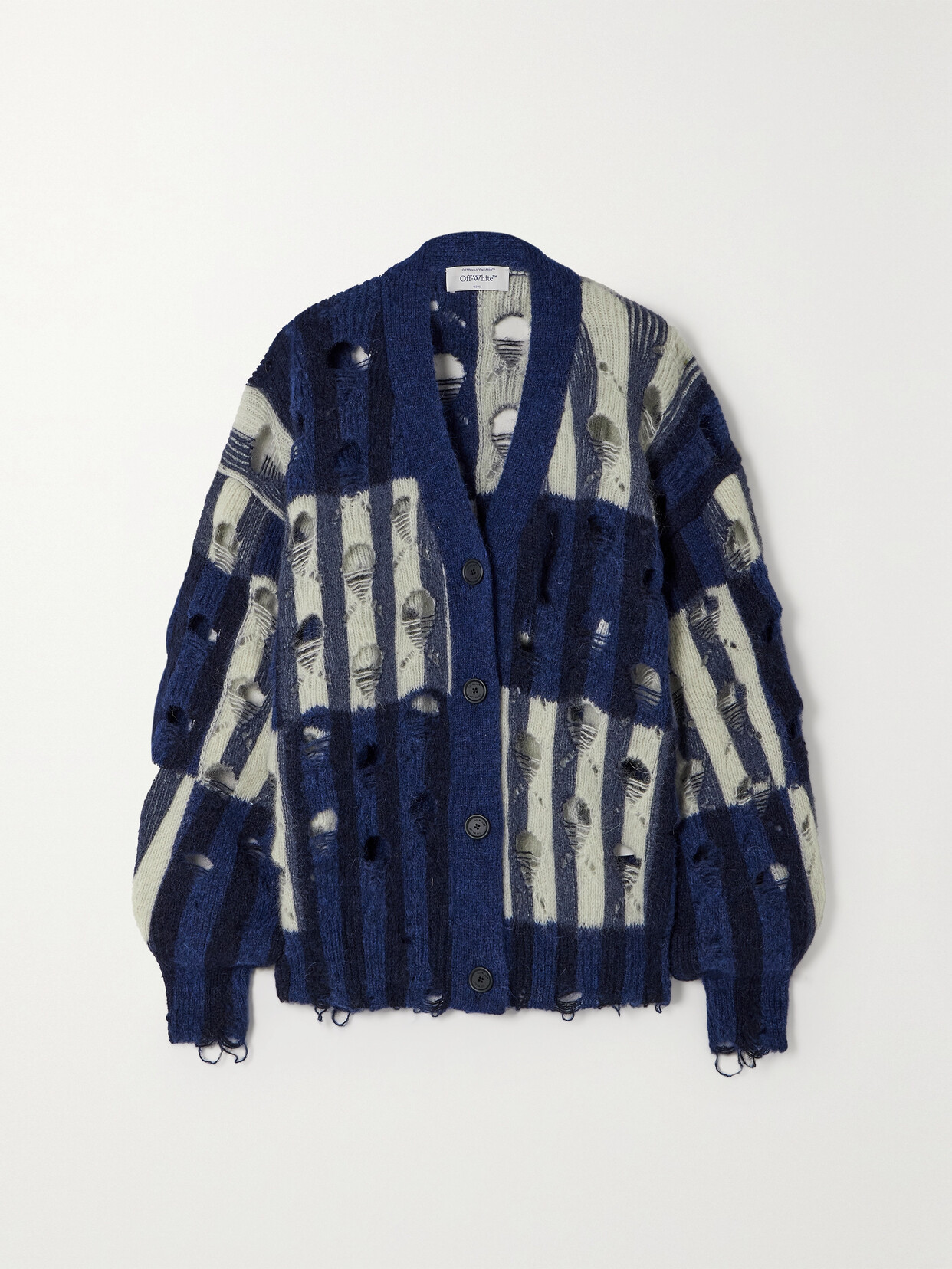 Off-White - Shibori Distressed Alpaca And Mohair-blend Cardigan - Blue