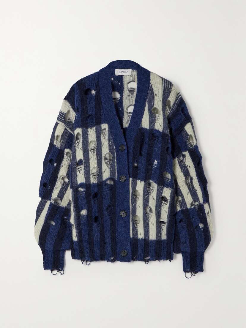 Off-White Shibori Distressed Alpaca And Mohair-blend Cardigan