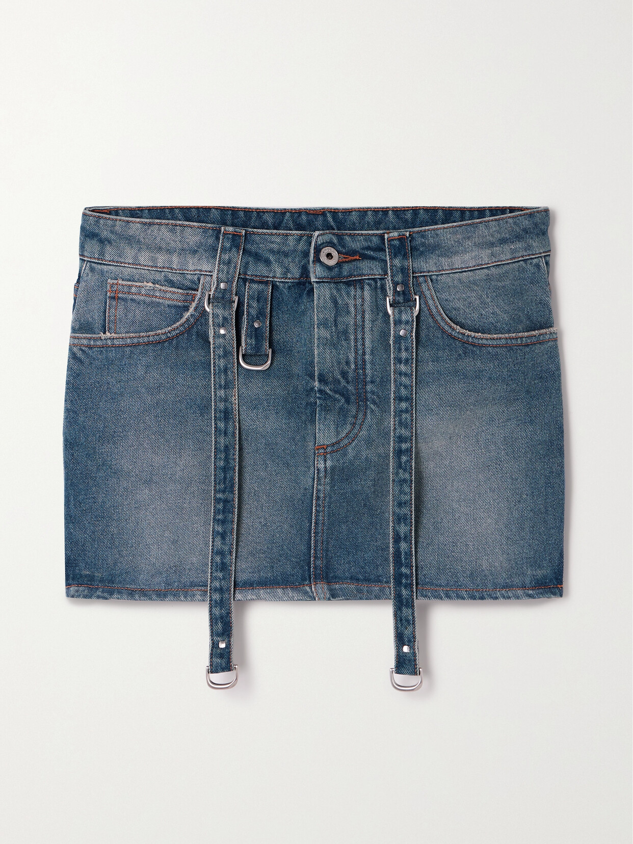 Shop Off-white Distressed Denim Mini Skirt In Blue