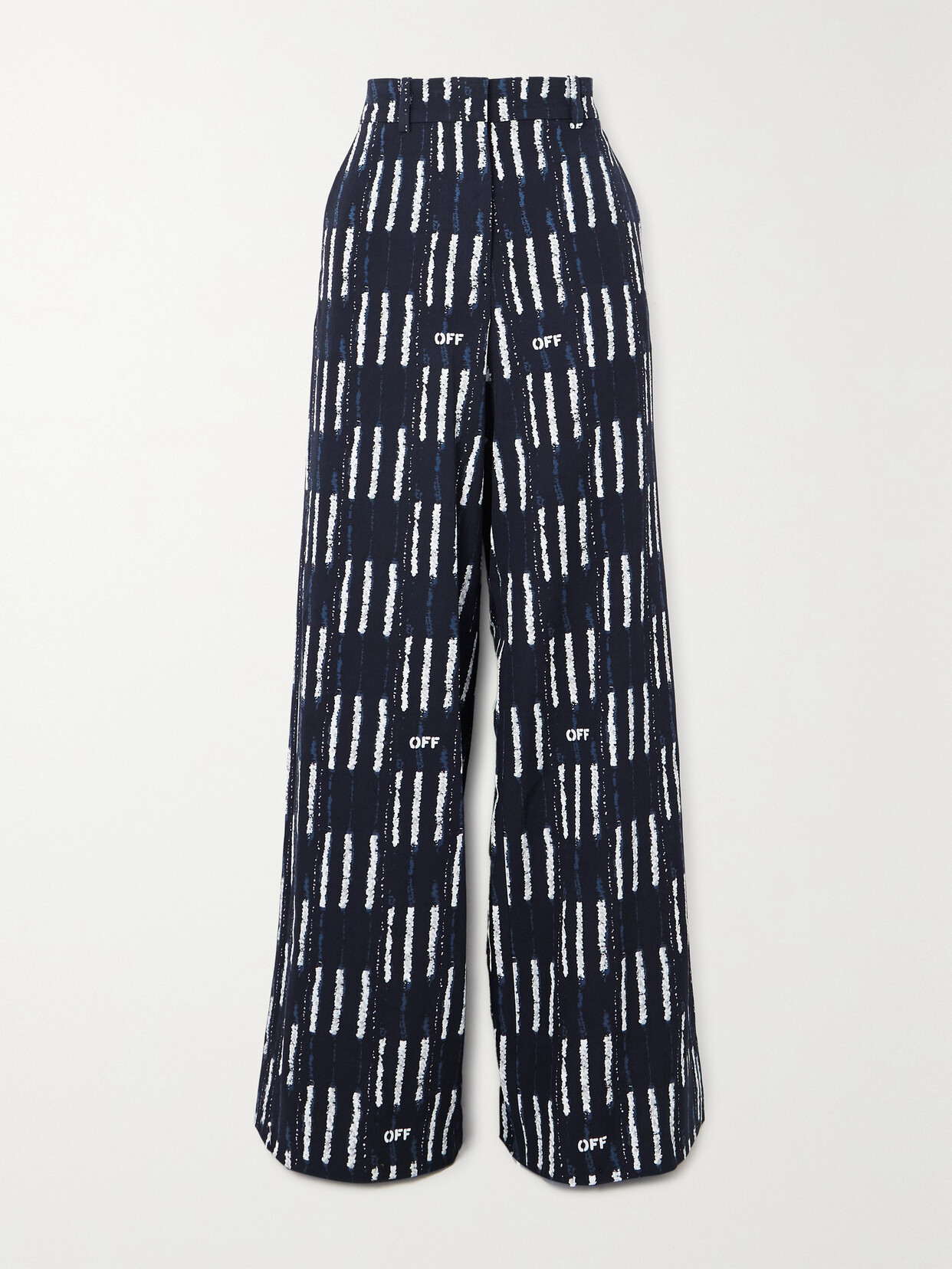 Off-white Printed Wool-crepe Straight-leg Pants In Blue