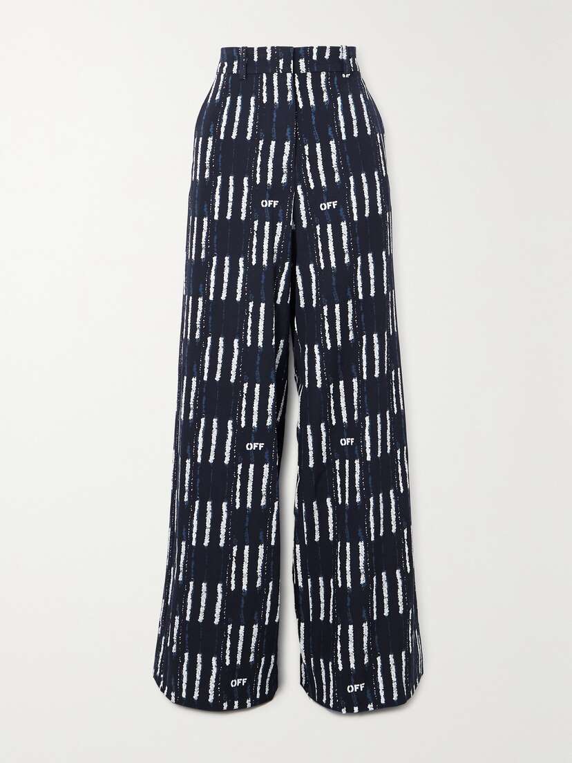 Off-White Printed Wool-crepe Straight-leg Pants