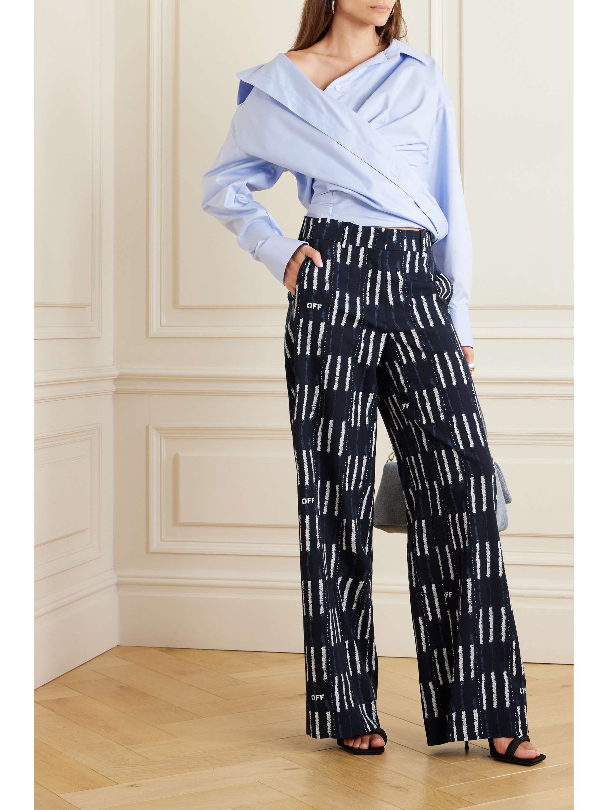 OFF-WHITE Printed wool-crepe straight-leg pants