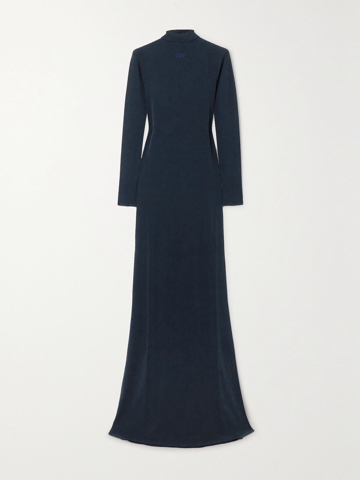 Shop Off-white Embroidered Crepe Turtleneck Maxi Dress In Blue