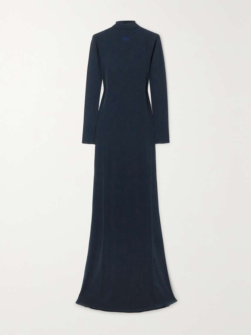 Off-White Embroidered Crepe Turtleneck Maxi Dress