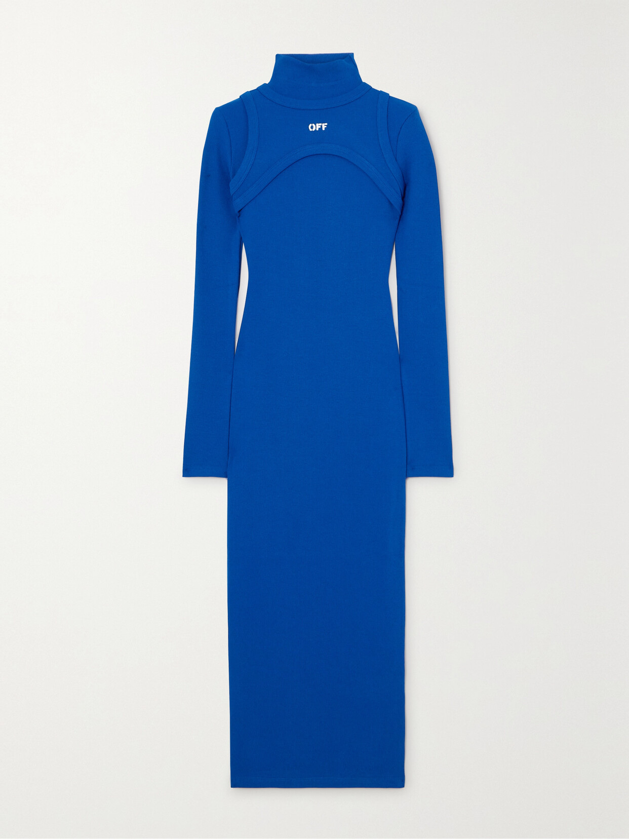 OFF-WHITE RIBBED STRETCH-COTTON JERSEY MIDI DRESS