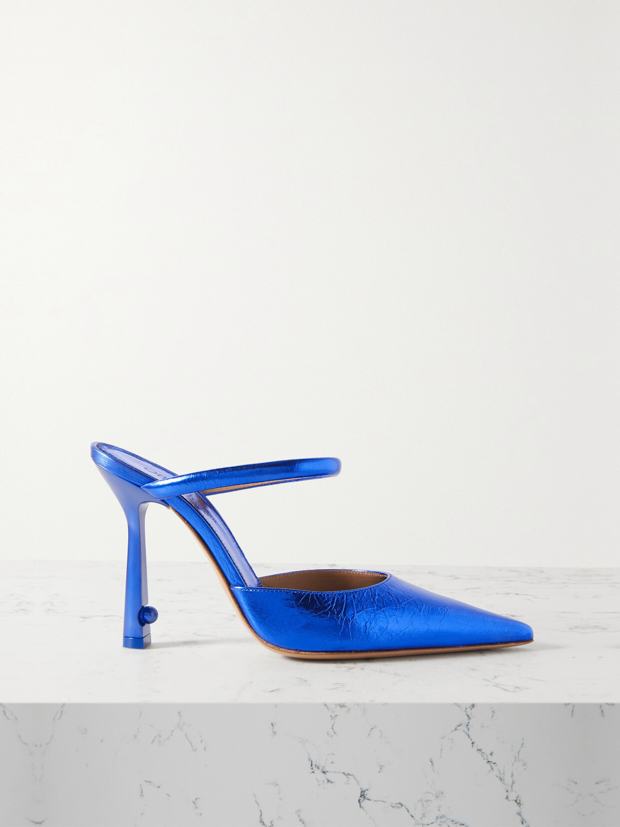 Off-white Lollipop Metallic Crinkled-leather Mules In Blue