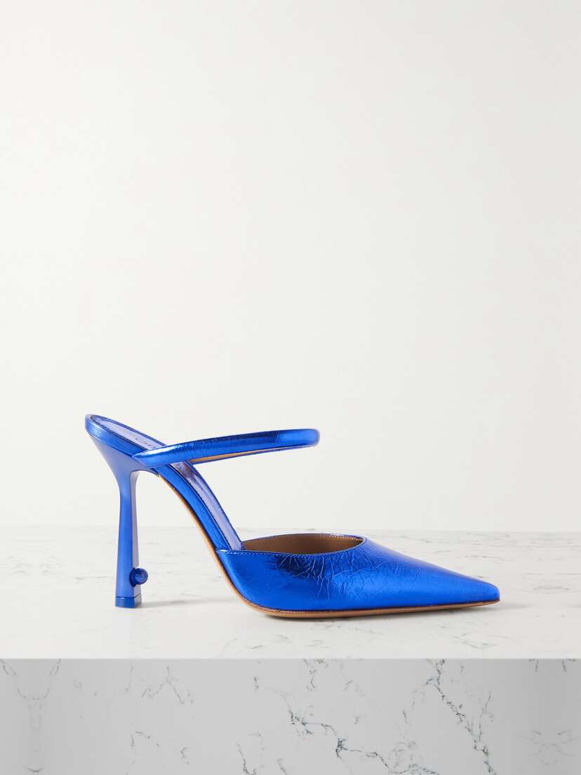 Off-White Lollipop Metallic Crinkled-leather Mules