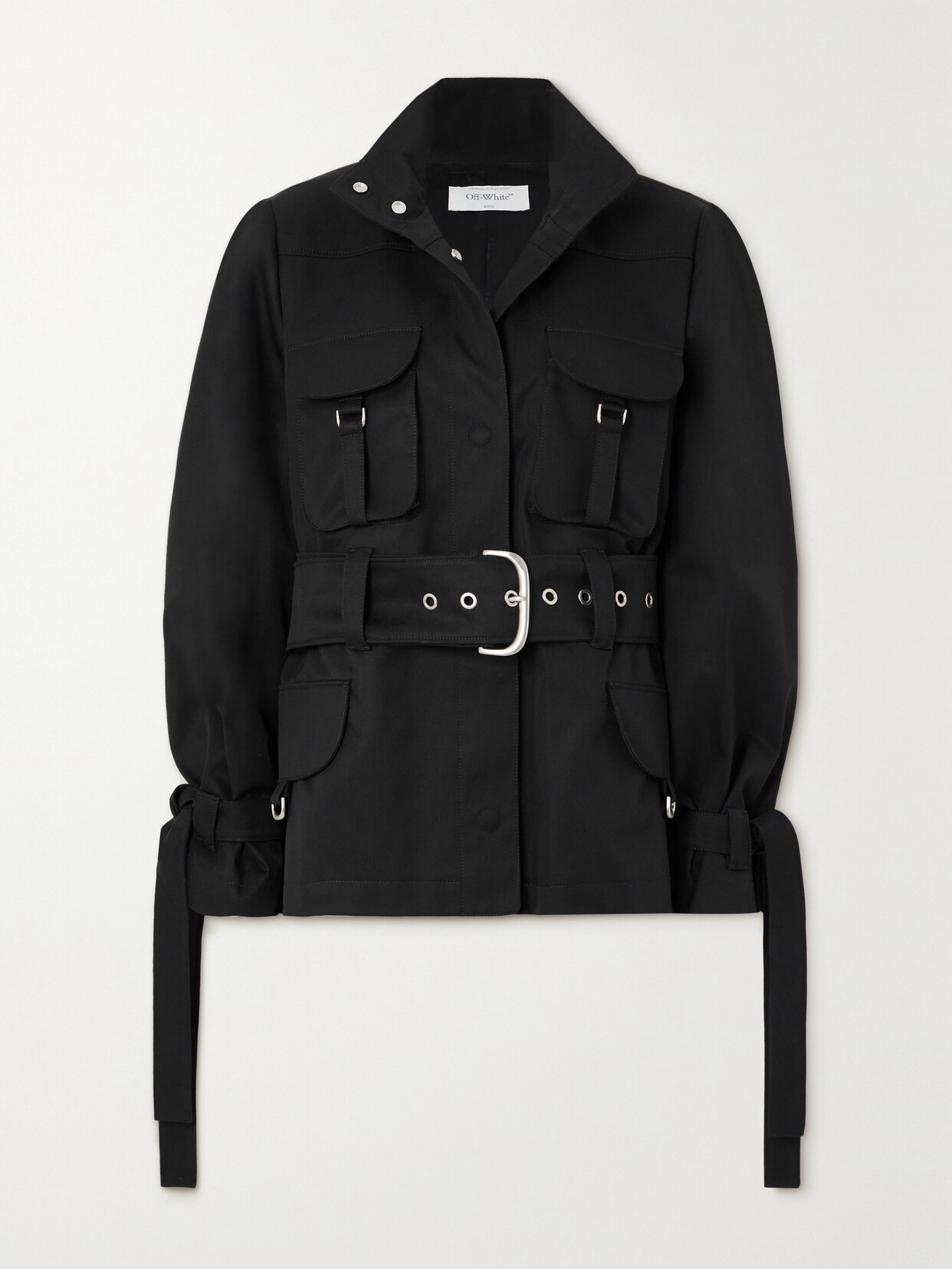 Shop Off-white Belted Cotton-twill Jacket In Black