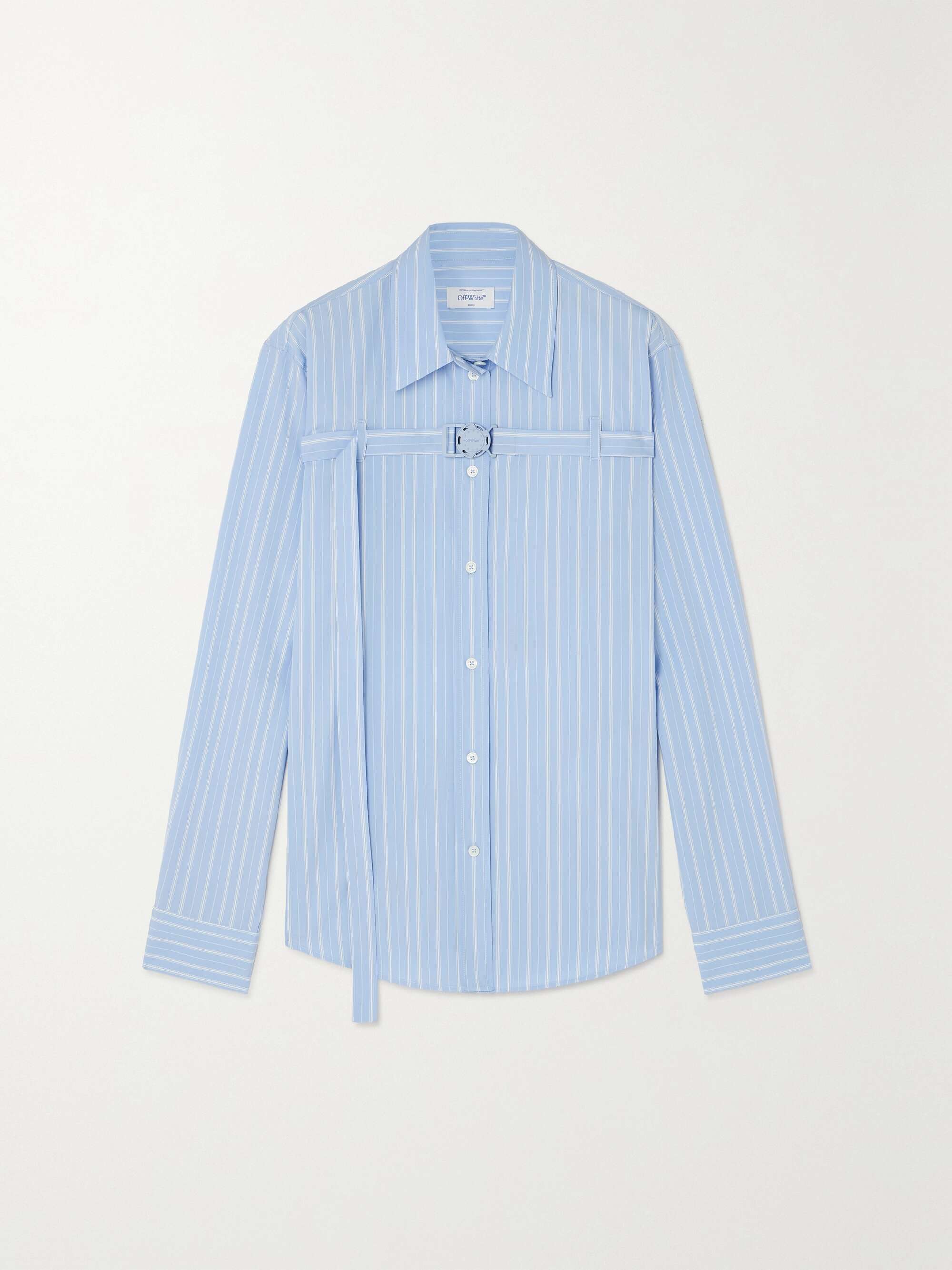 OFF-WHITE Buckled cutout striped cotton-poplin shirt | NET-A-PORTER