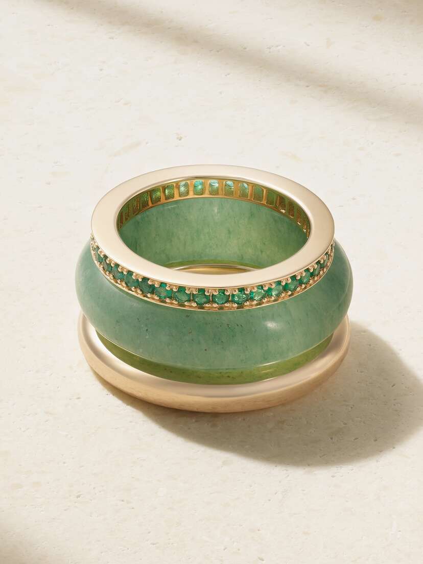 By Pariah + Net Sustain The Albert, Essential And Triple Eternity Set Of Three 14-karat Recycled Gold, Aventurine And Emerald Rings