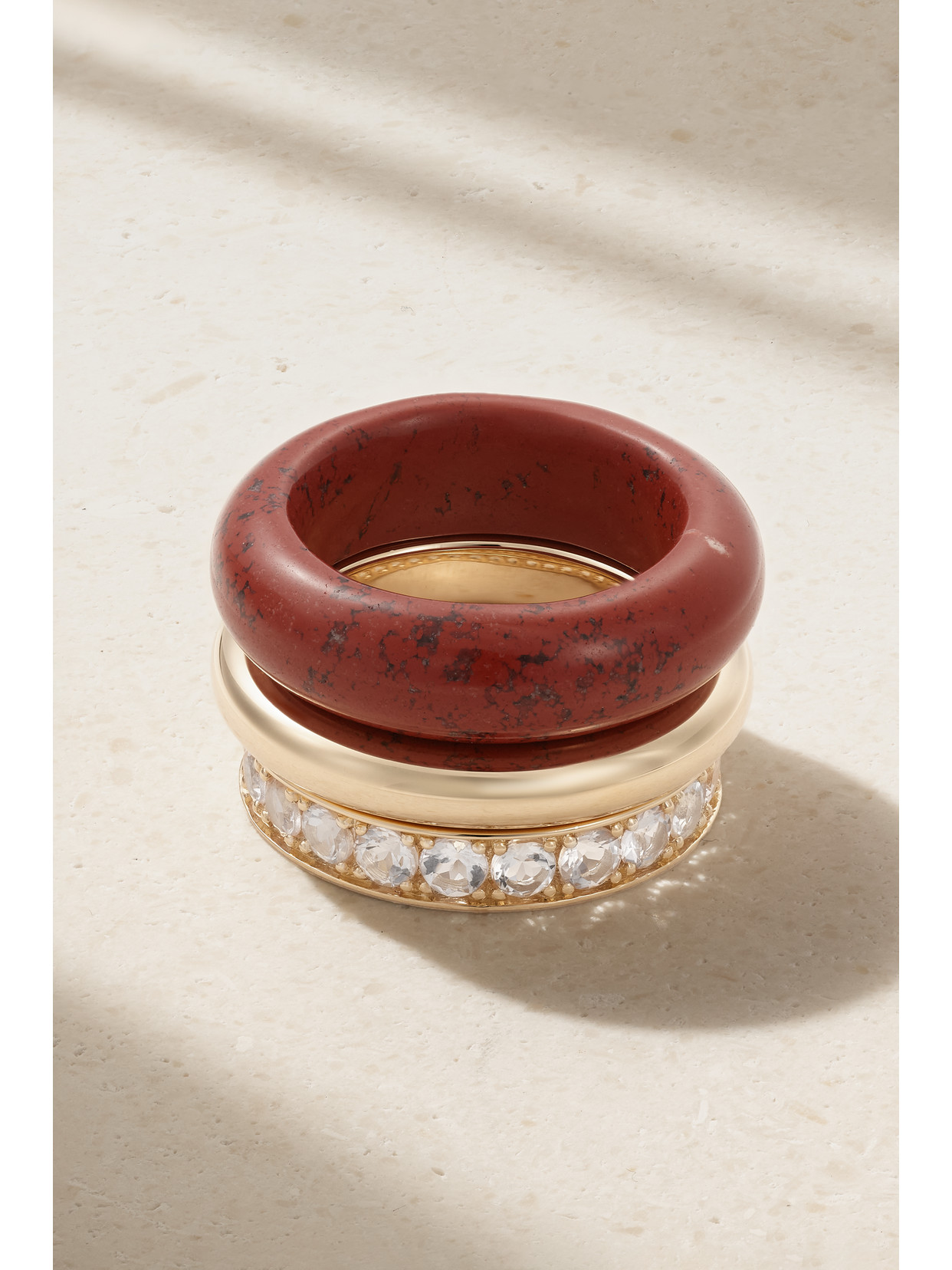 By Pariah Set Of Three 14-karat Gold Multi-stone Rings In Red