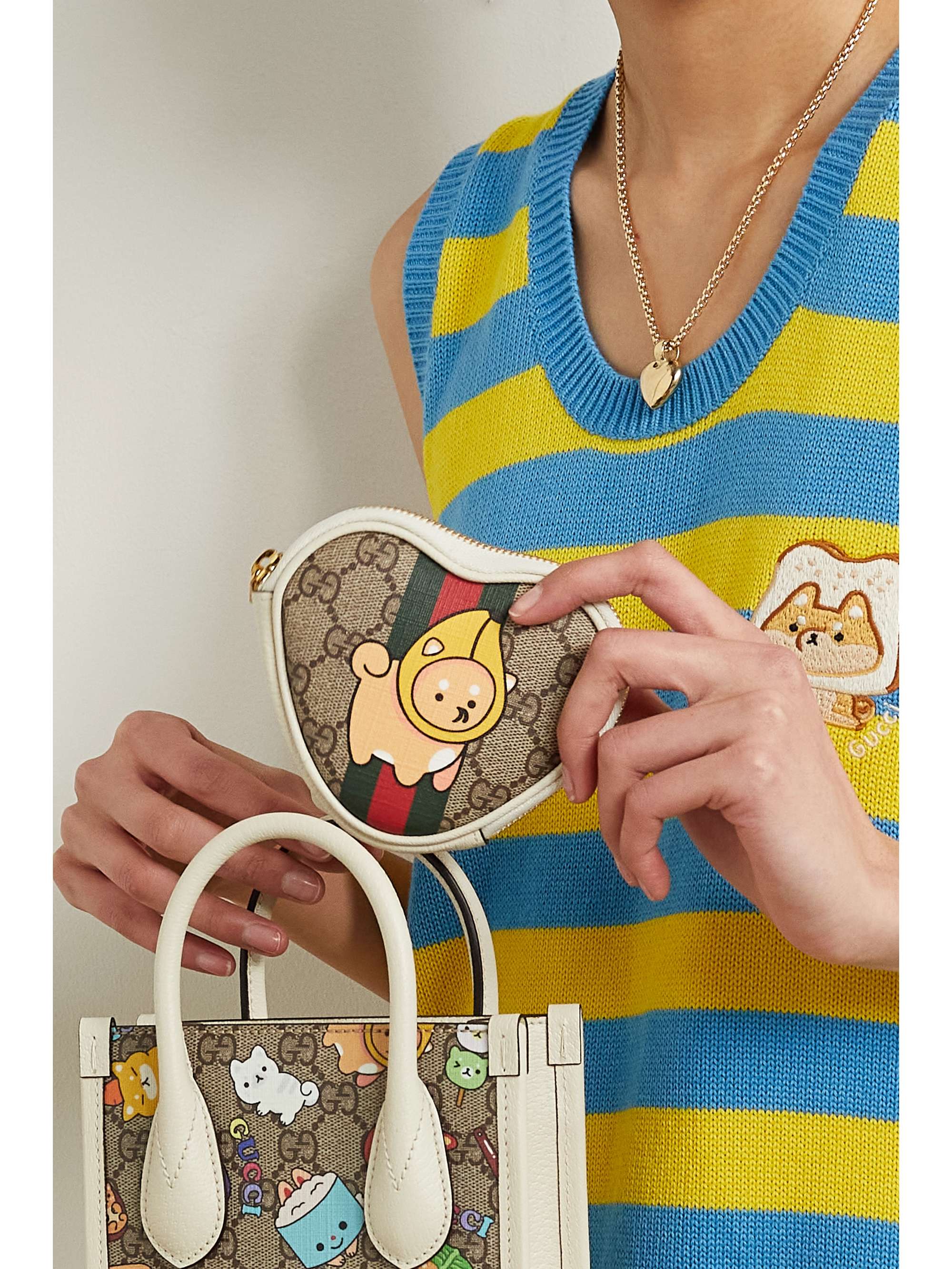 GUCCI Kawaii printed leather-trimmed coated-canvas coin purse