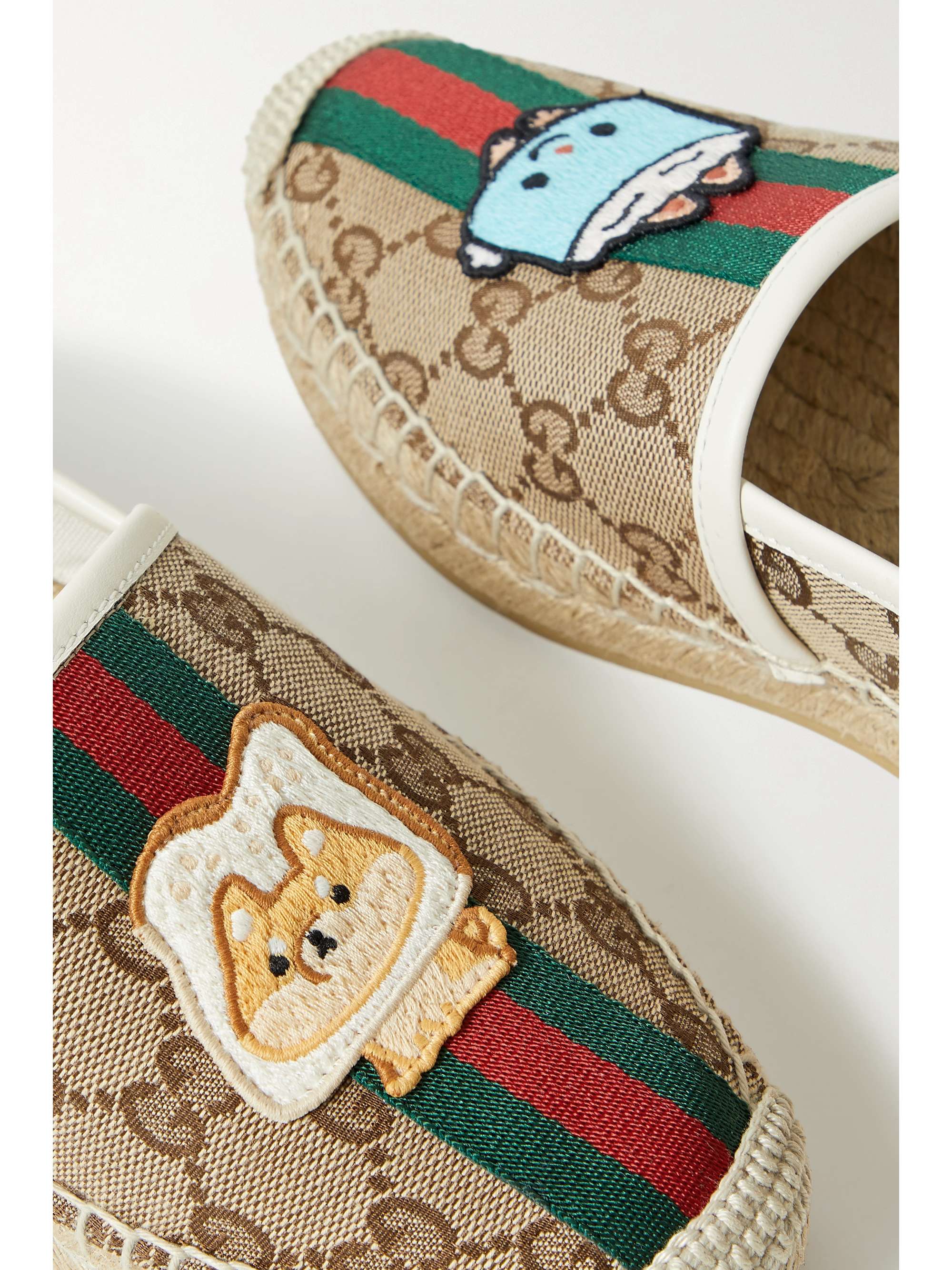 GUCCI Kawaii appliquéd leather and webbingtrimmed canvasjacquard