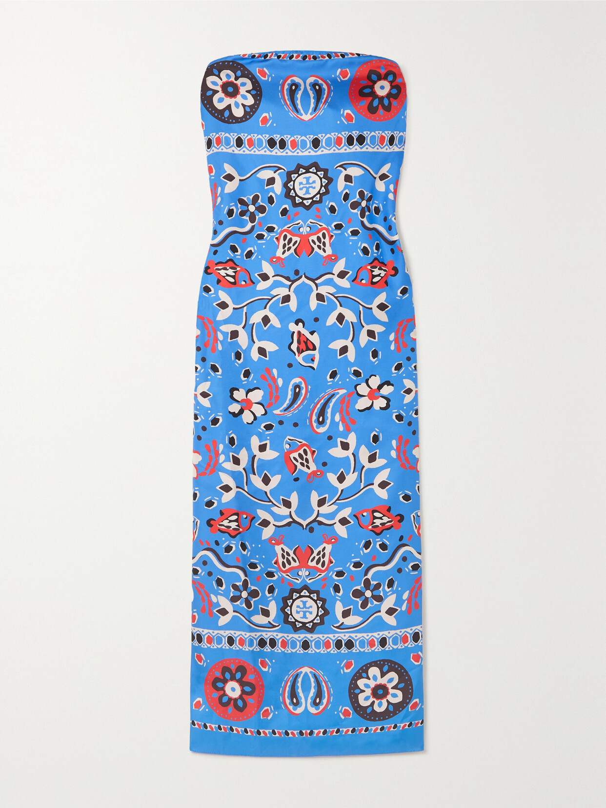 TORY BURCH STRAPLESS PRINTED SILK-TWILL MAXI DRESS