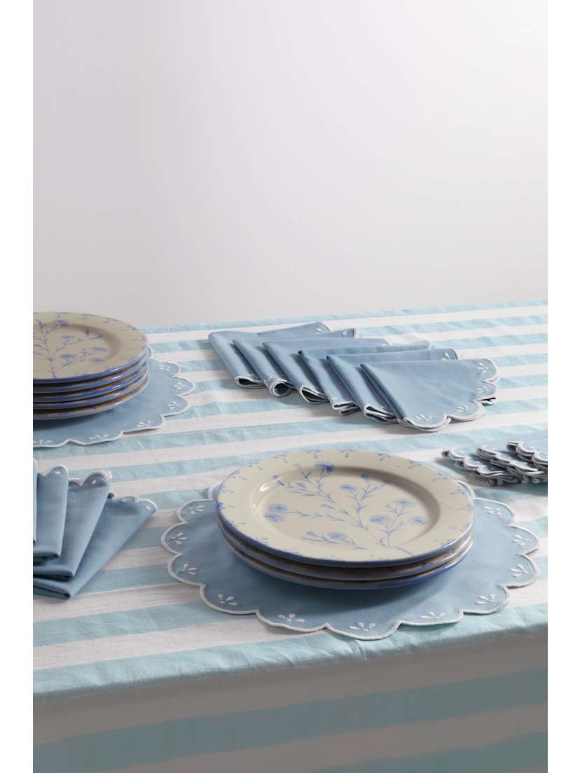 MAISON MARGAUX Provence Printed Linen Tablecloth And Set Of Eight Embroidered Scalloped Napkins