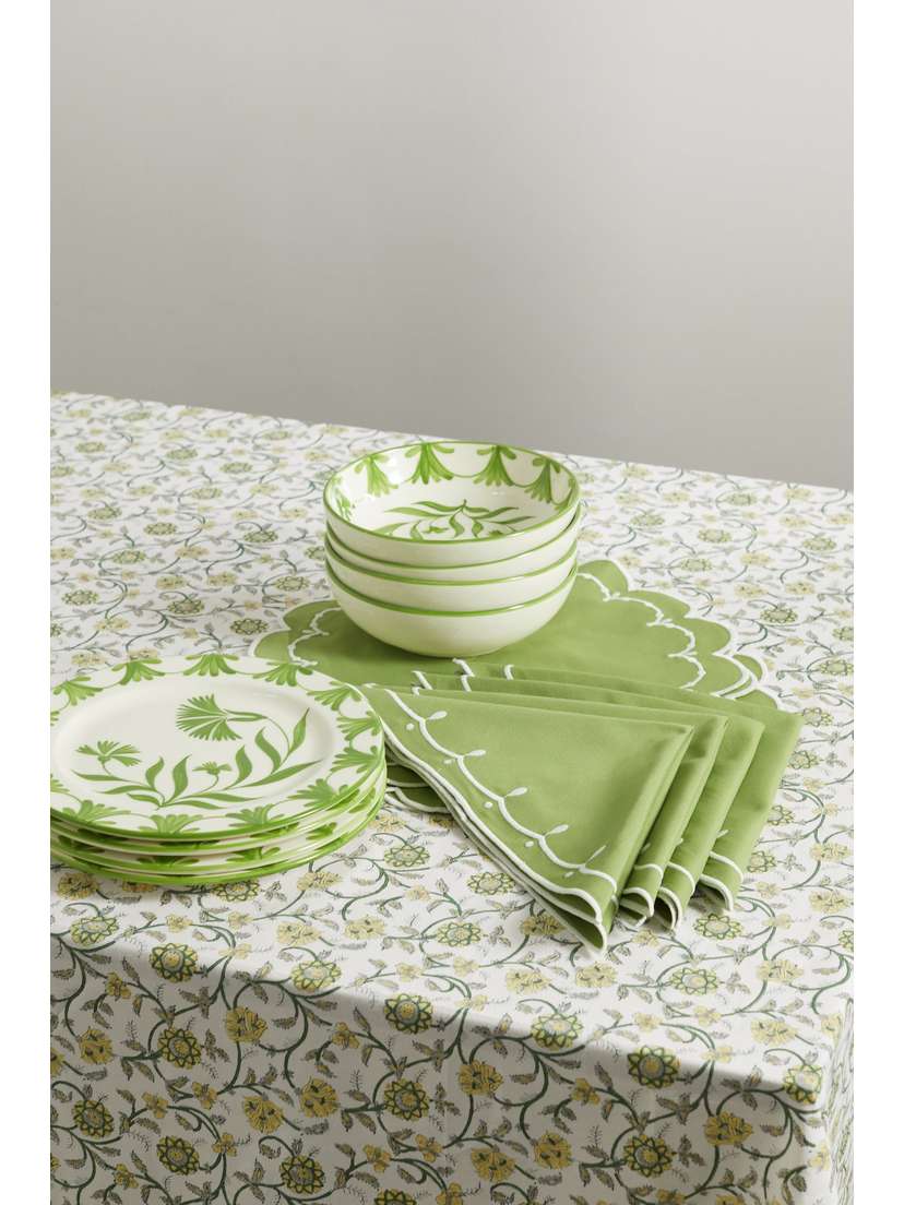 MAISON MARGAUX Floral-print Cotton Tablecloth, Set Of Four Embroidered Napkins And Placemats, Set Of Four Ceramic Dinner Plates And Bowls