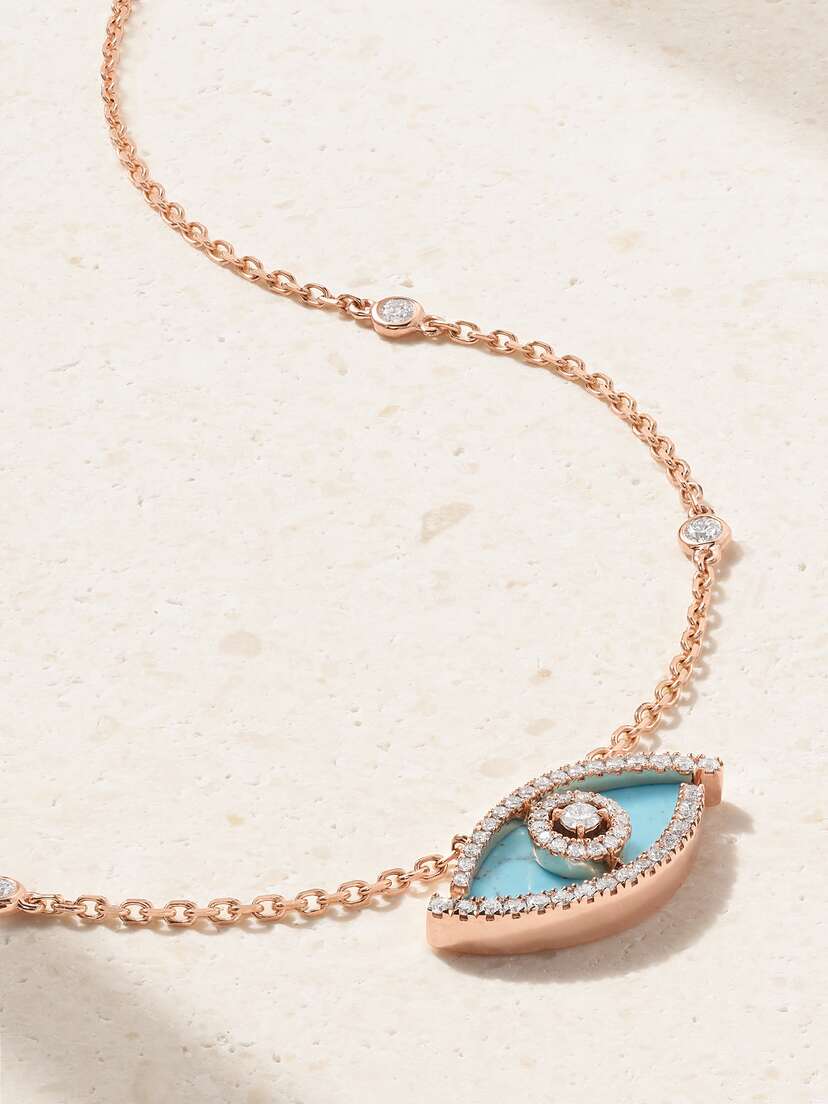 Messika Lucky Eye 18-karat Rose Gold, Turquoise And Diamond Necklace
