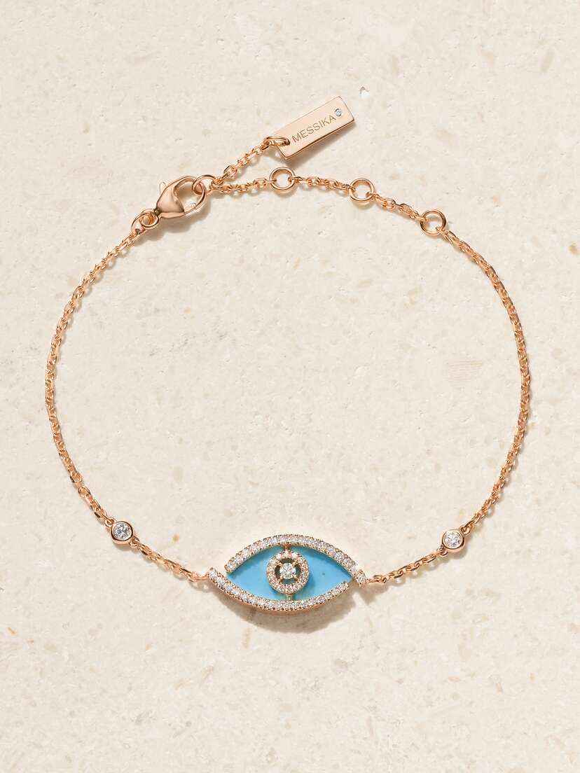 Messika Lucky Eye 18-karat Rose Gold, Turquoise And Diamond Bracelet