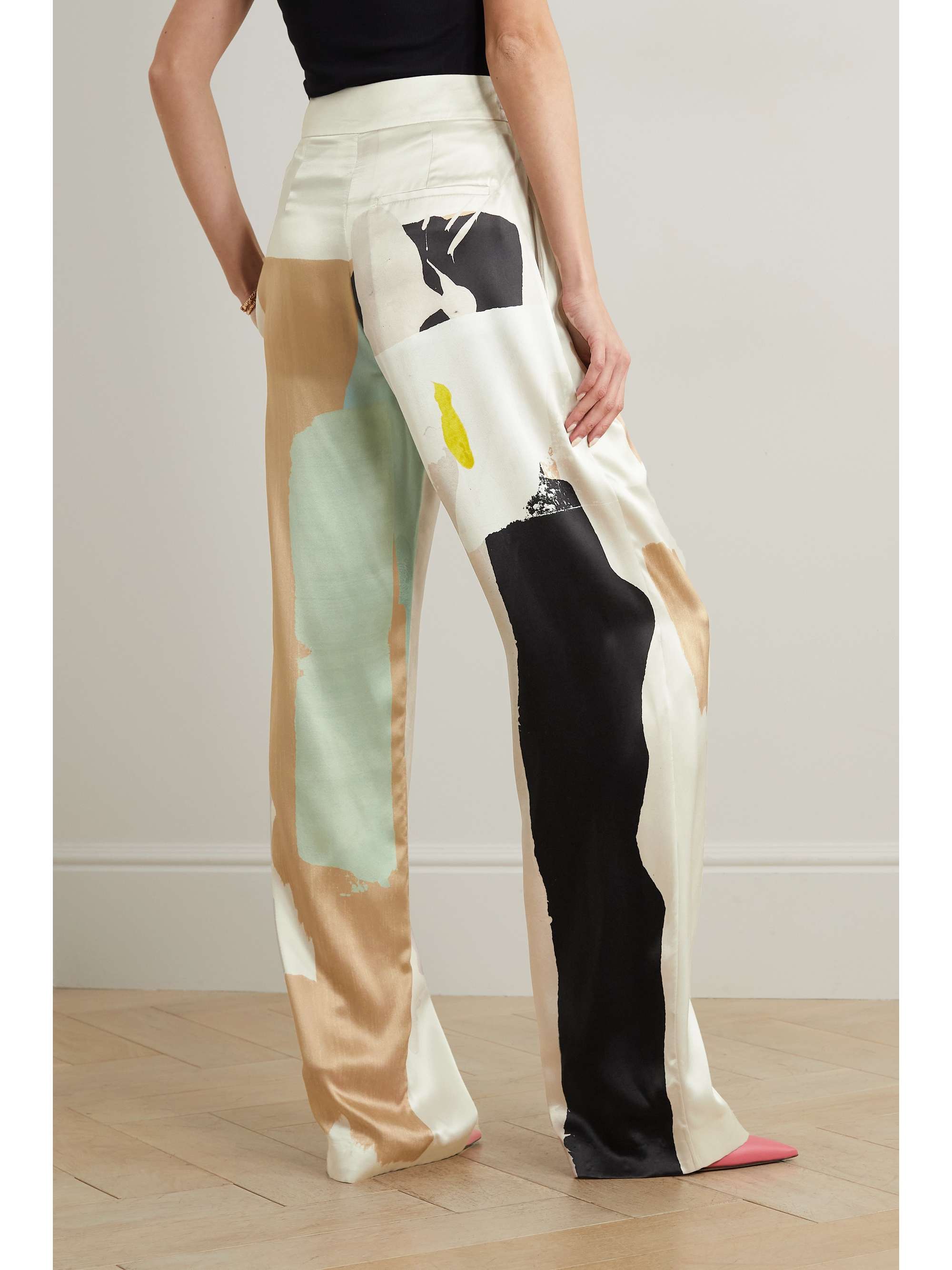 ROKSANDA Printed duchesse silk-satin wide-leg pants