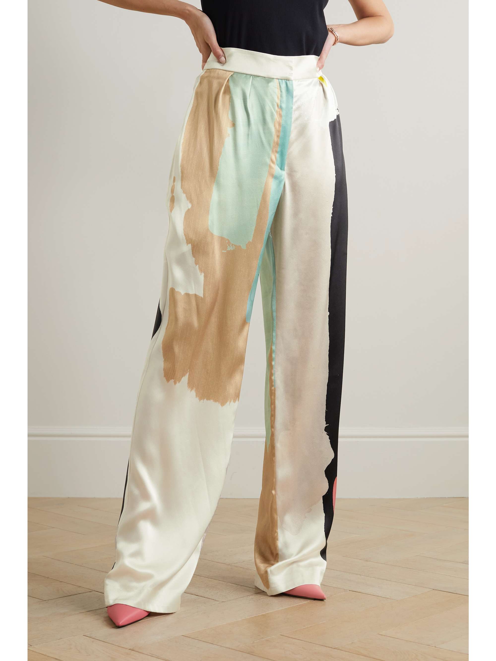 ROKSANDA Printed duchesse silk-satin wide-leg pants