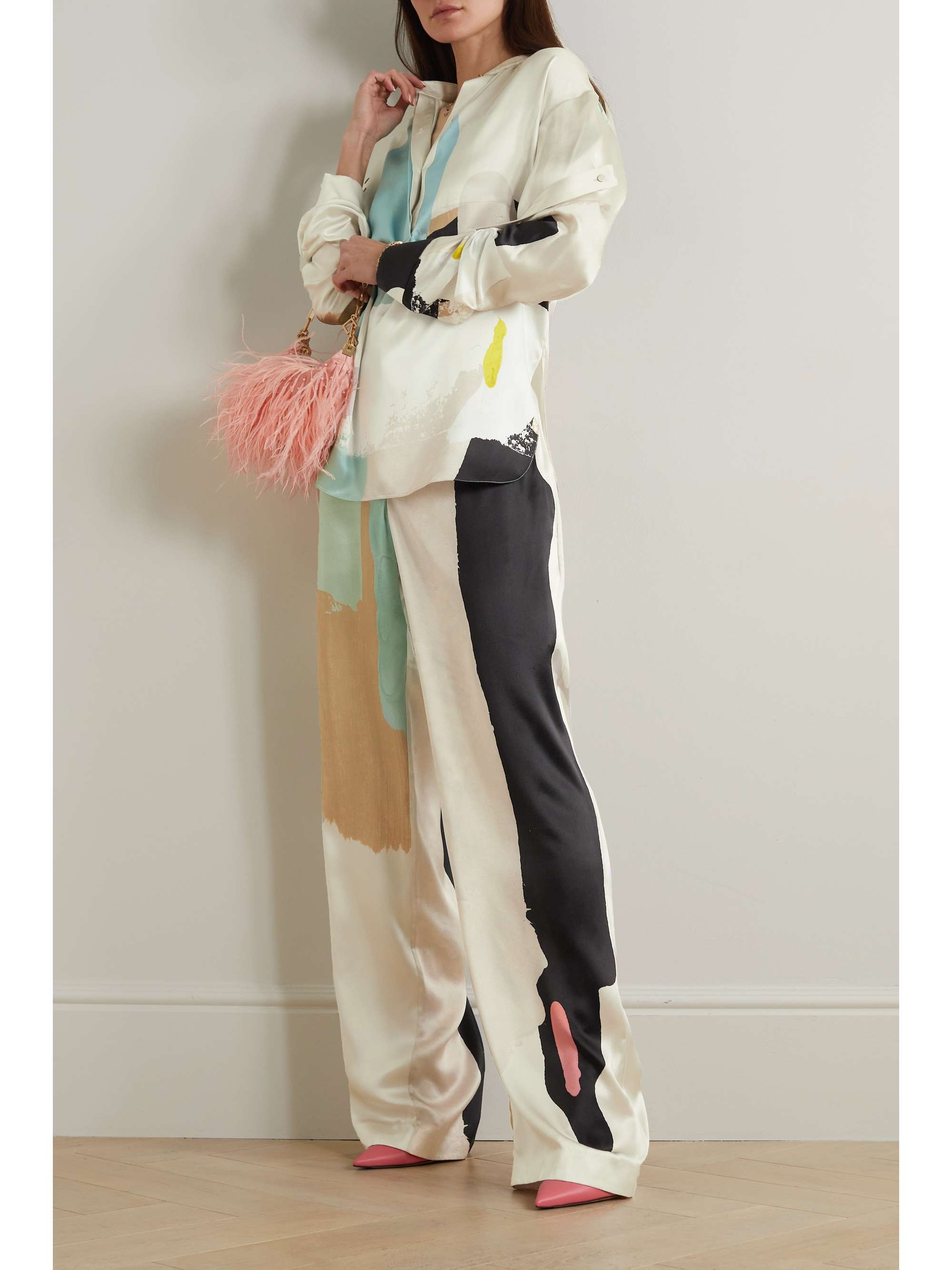 ROKSANDA Printed duchesse silk-satin wide-leg pants