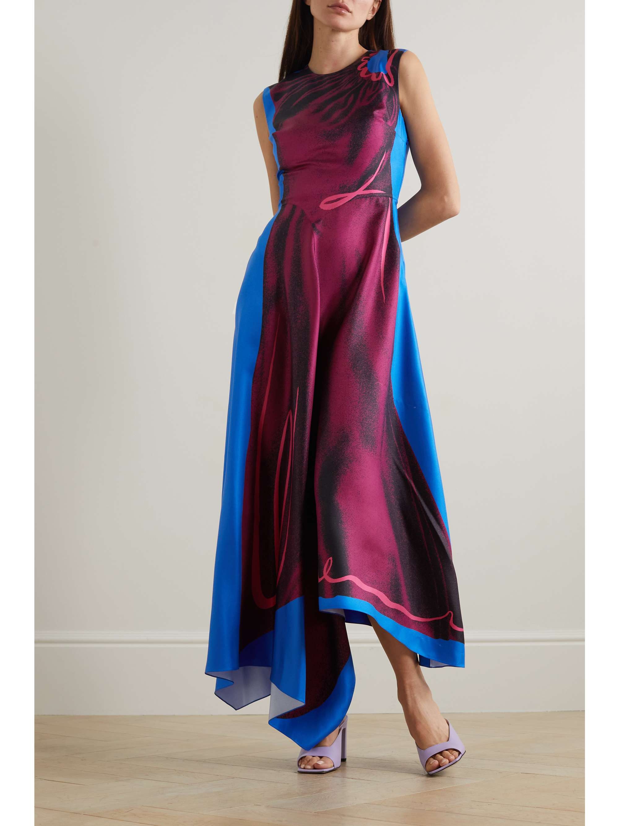 Lette asymmetric printed silk twill maxi dress