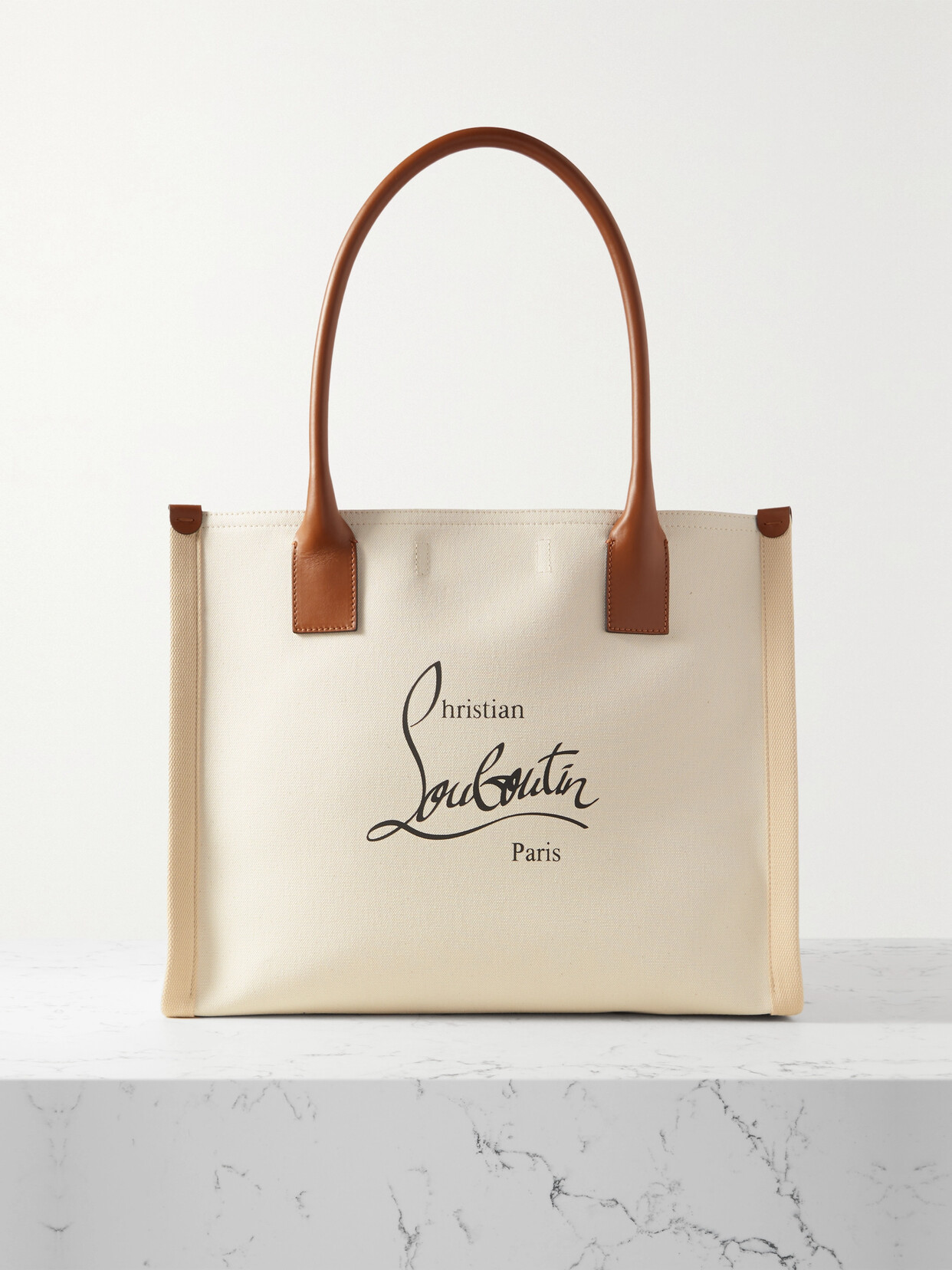 Christian Louboutin Nastroloubi Large Leather-trimmed Printed Canvas Tote In White