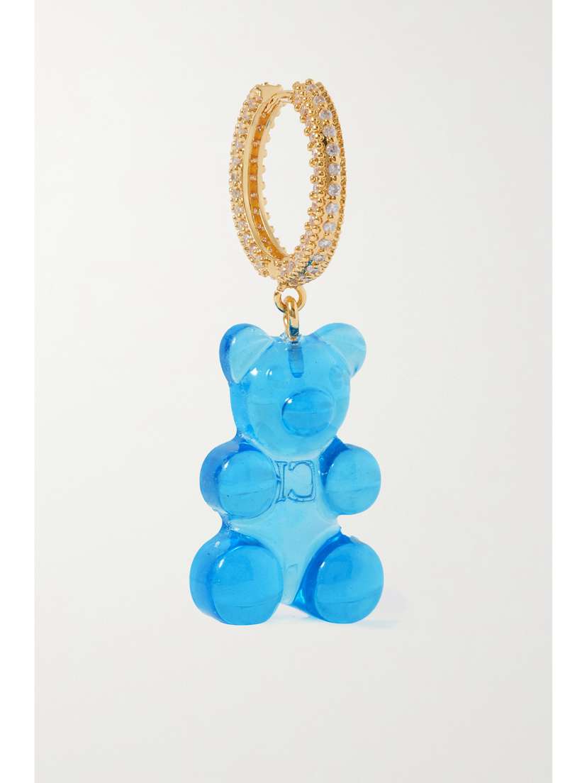 CRYSTAL HAZE JEWELRY Mega Nostalgia Bear Gold-plated, Resin And Cubic Zirconia Single Hoop Earring -  - One size