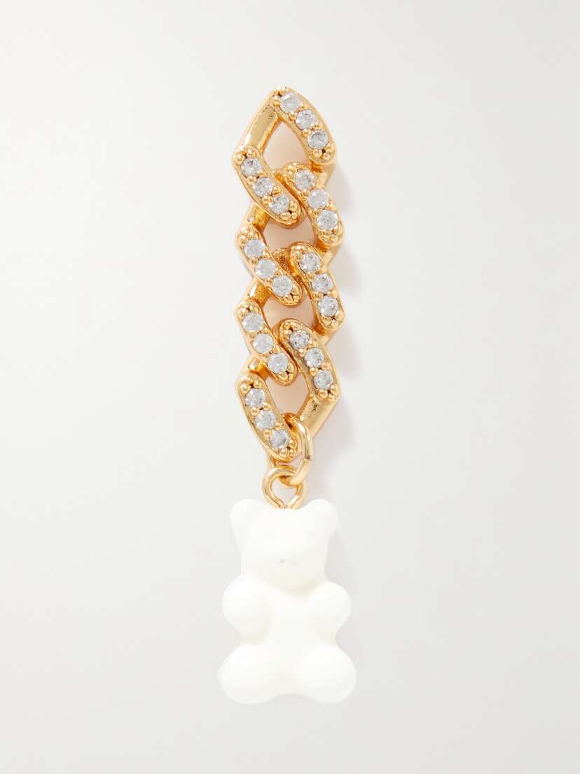 CRYSTAL HAZE JEWELRY Nostalgia Bear Gold-plated, Resin And Cubic Zirconia Single Earring