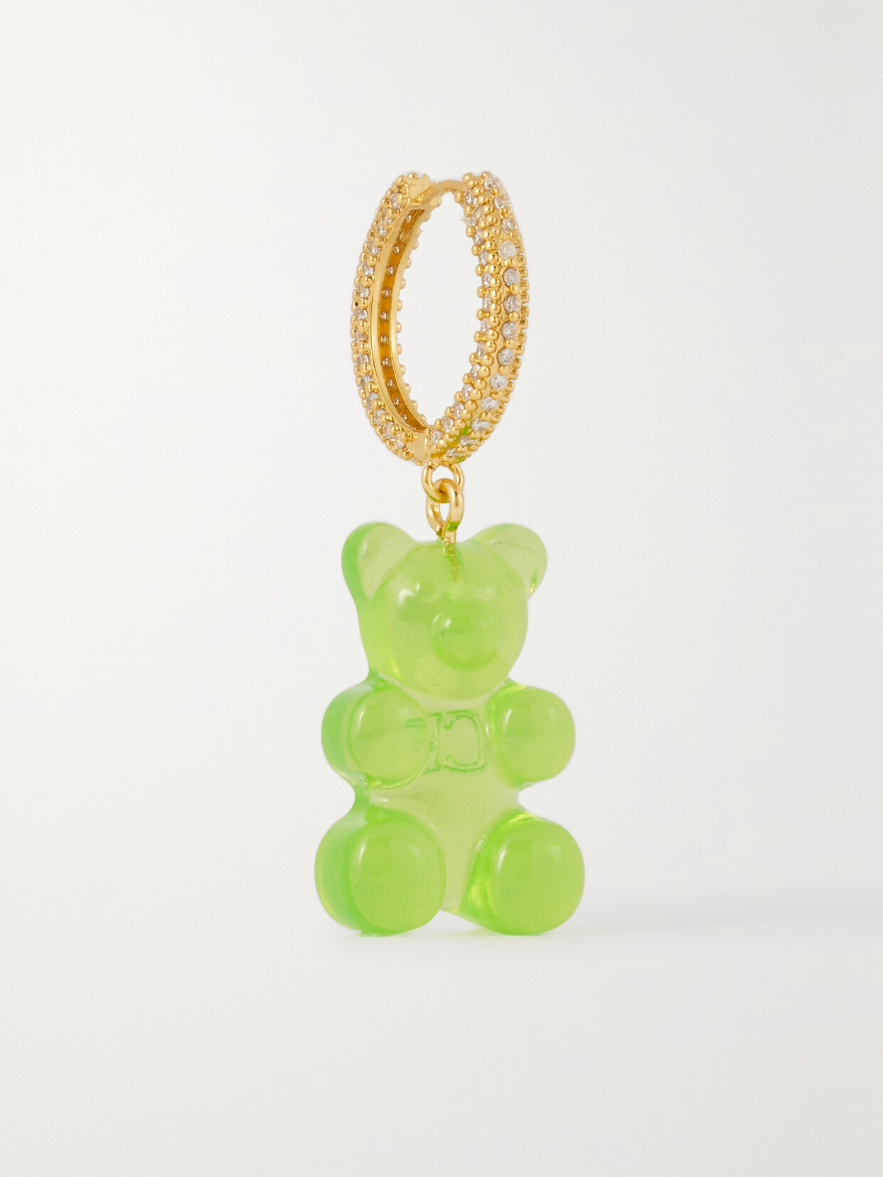 Crystal Haze - Mega Nostalgia Bear Gold-plated, Resin And Cubic Zirconia Single Hoop Earring - Green