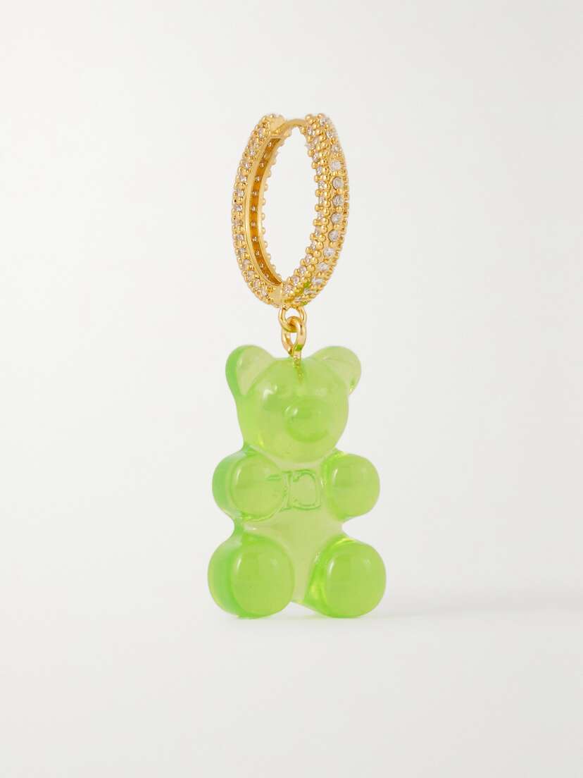 CRYSTAL HAZE JEWELRY Mega Nostalgia Bear Gold-plated, Resin And Cubic Zirconia Single Hoop Earring - - One size