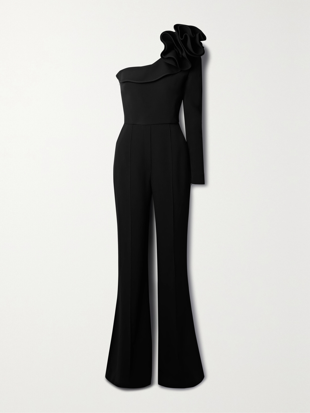 ELIE SAAB ONE-SLEEVE RUFFLED CADY JUMPSUIT