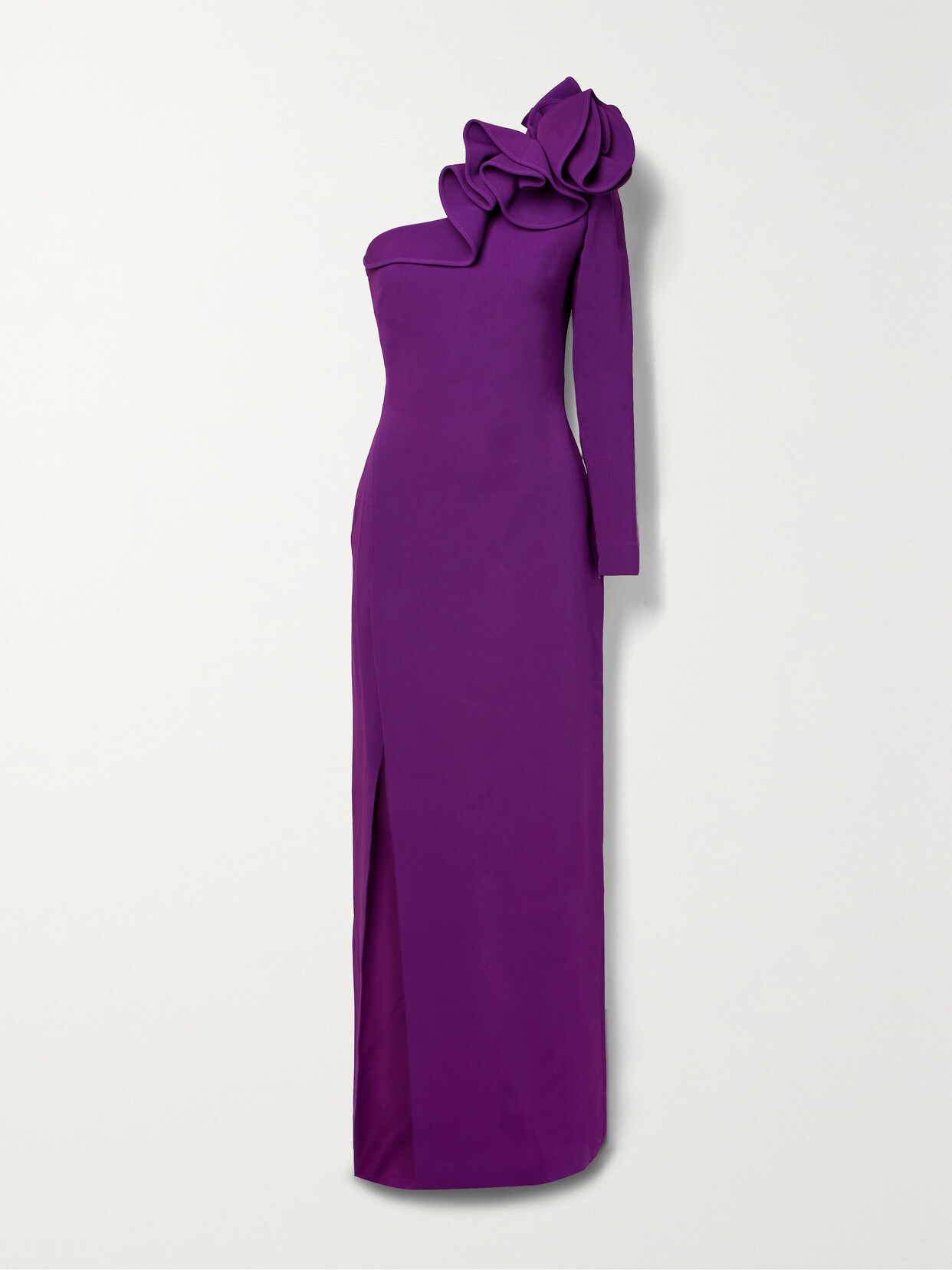 Shop Elie Saab One-shoulder Ruffled Cady Gown In Purple