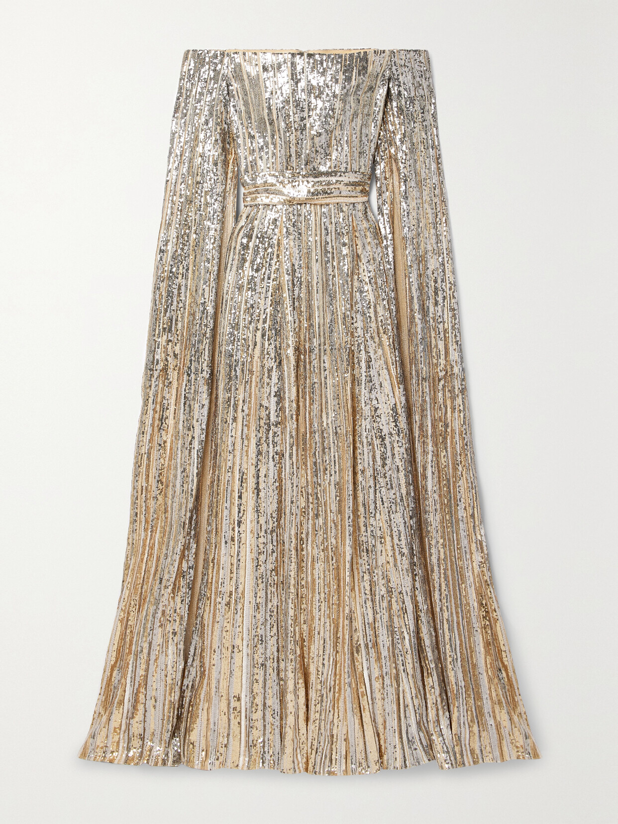 Elie Saab - Off-the-shoulder Cape-effect Sequined Tulle Gown - Gold